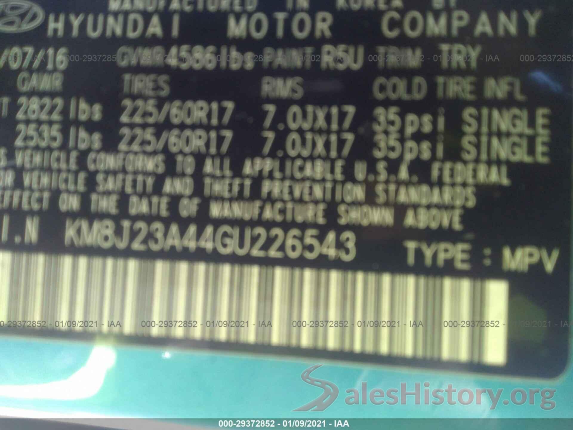 KM8J23A44GU226543 2016 HYUNDAI TUCSON