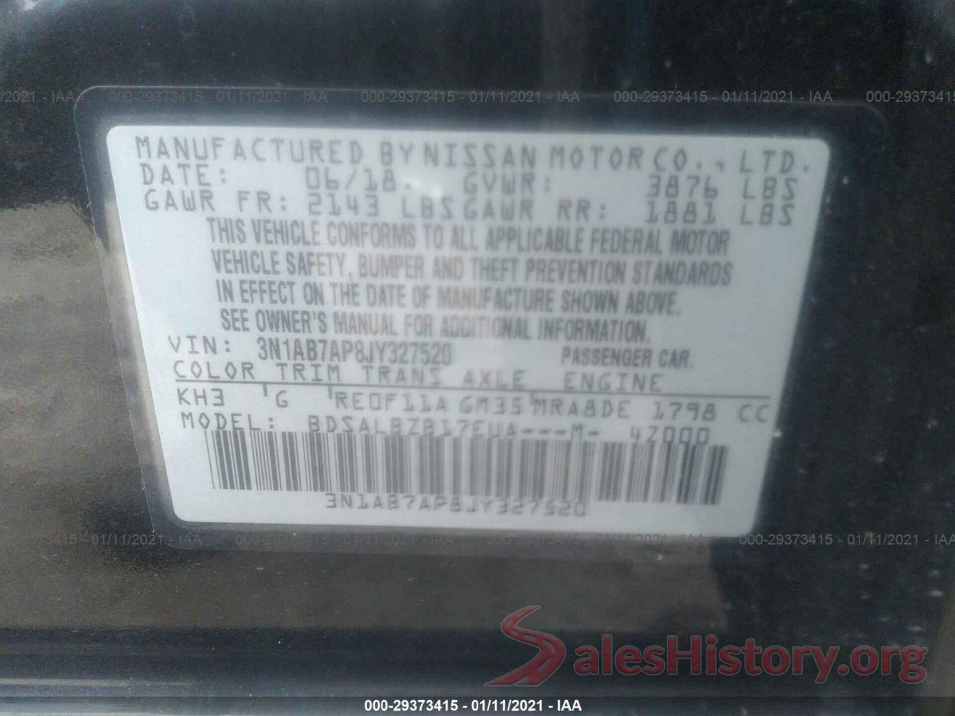 3N1AB7AP8JY327520 2018 NISSAN SENTRA