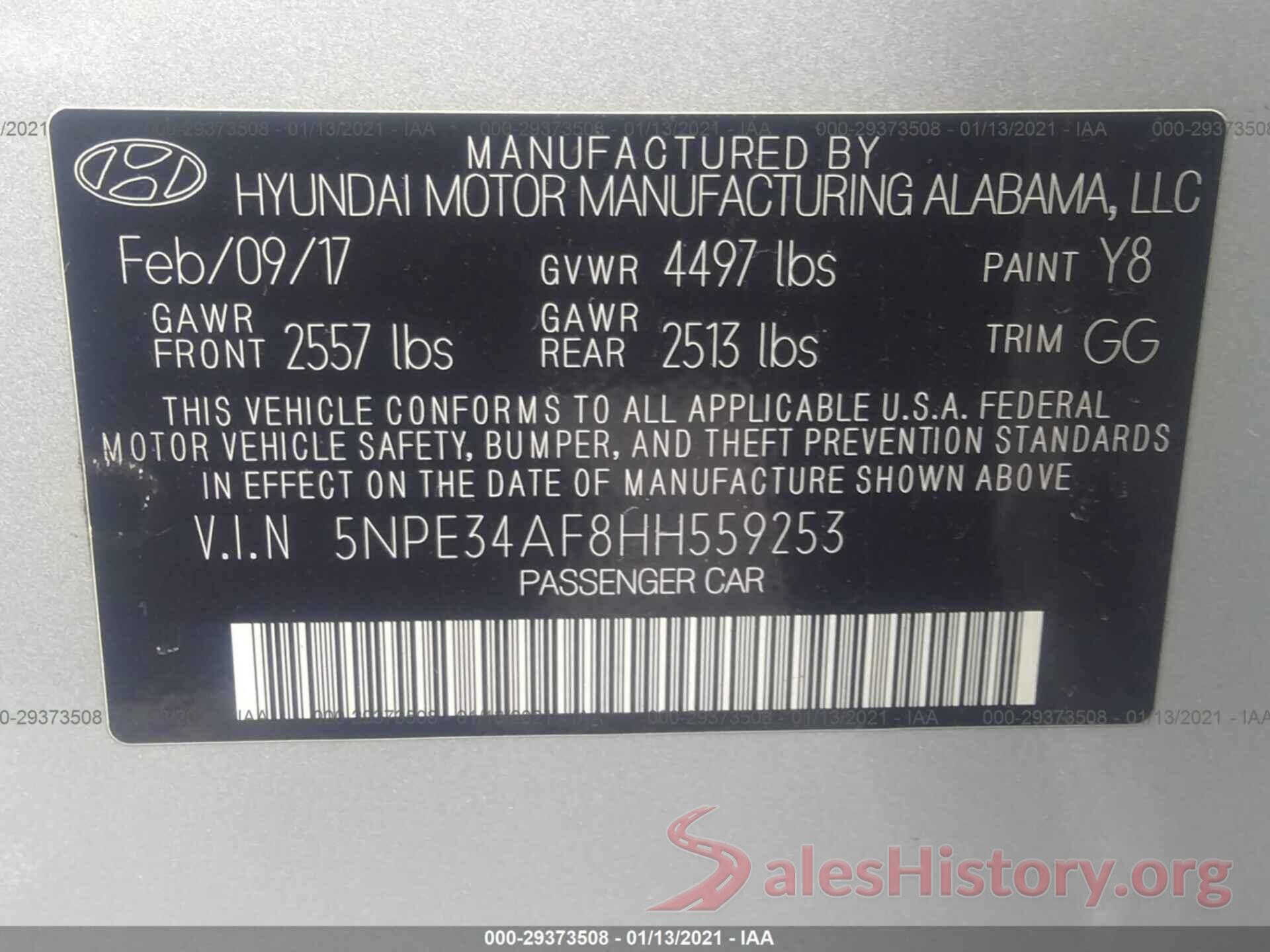 5NPE34AF8HH559253 2017 HYUNDAI SONATA