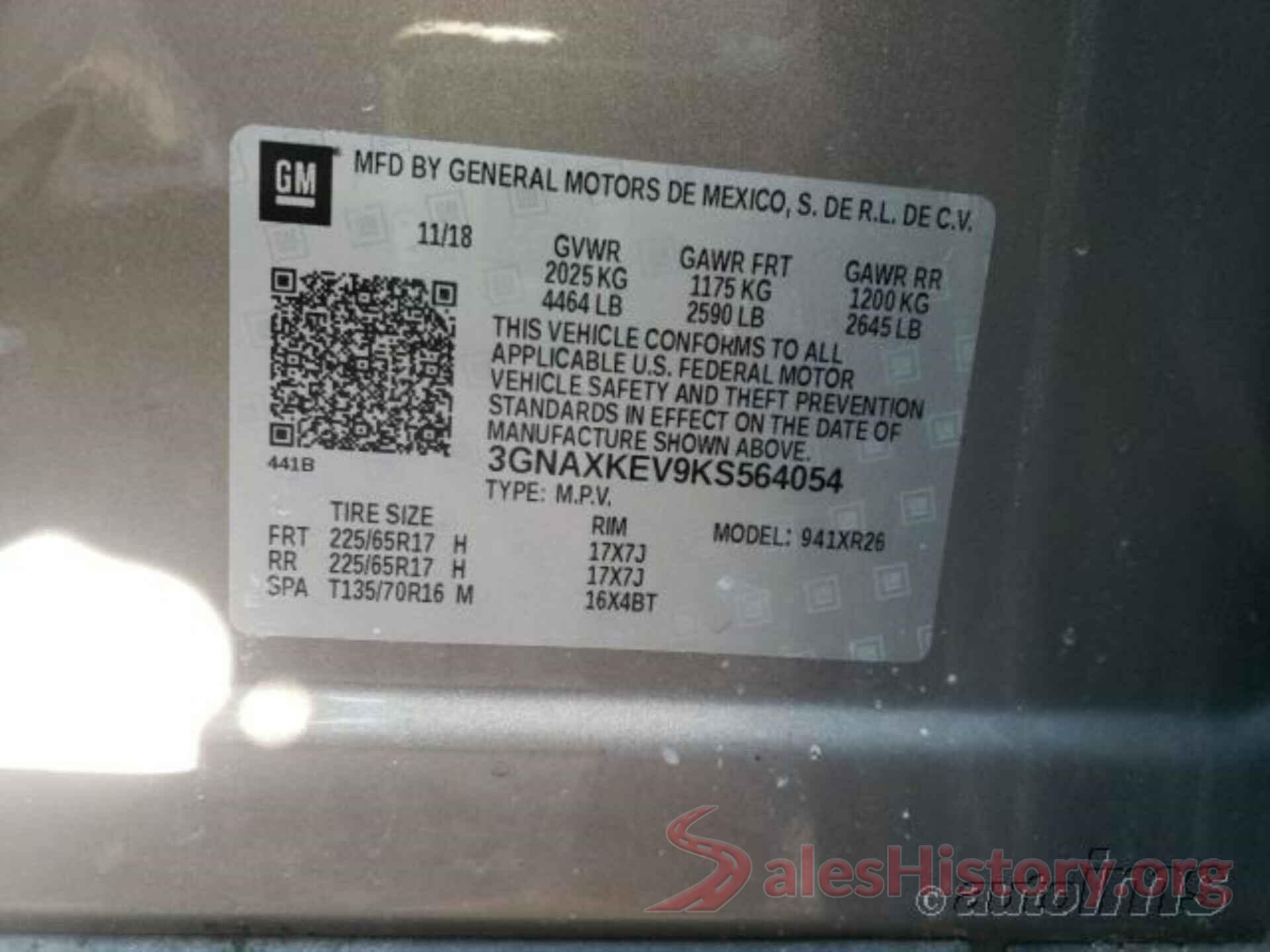 3GNAXKEV9KS564054 2019 CHEVROLET EQUINOX