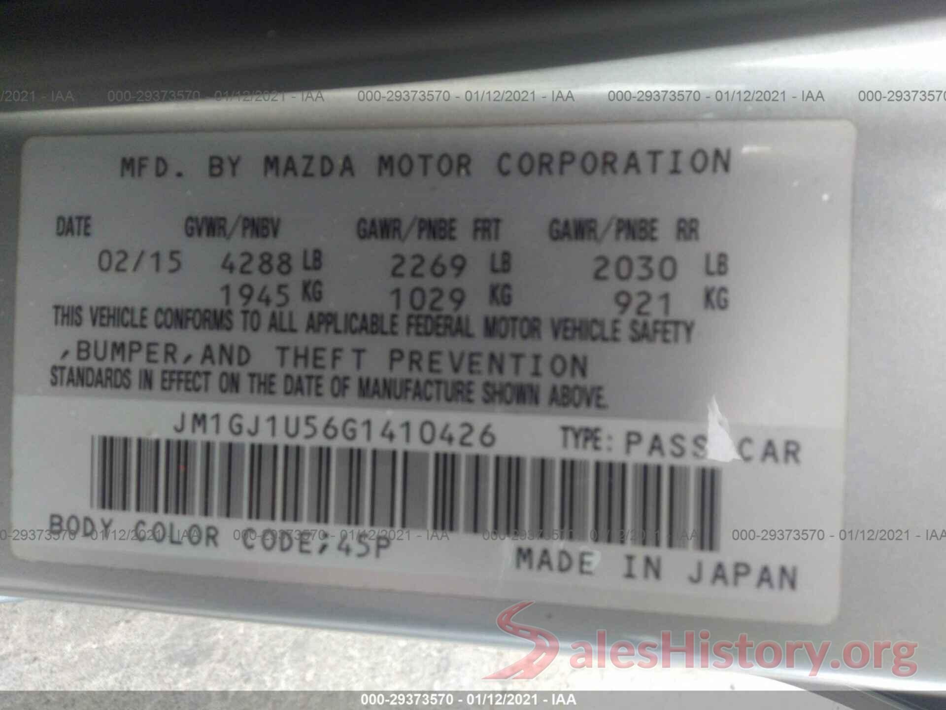 JM1GJ1U56G1410426 2016 MAZDA MAZDA6