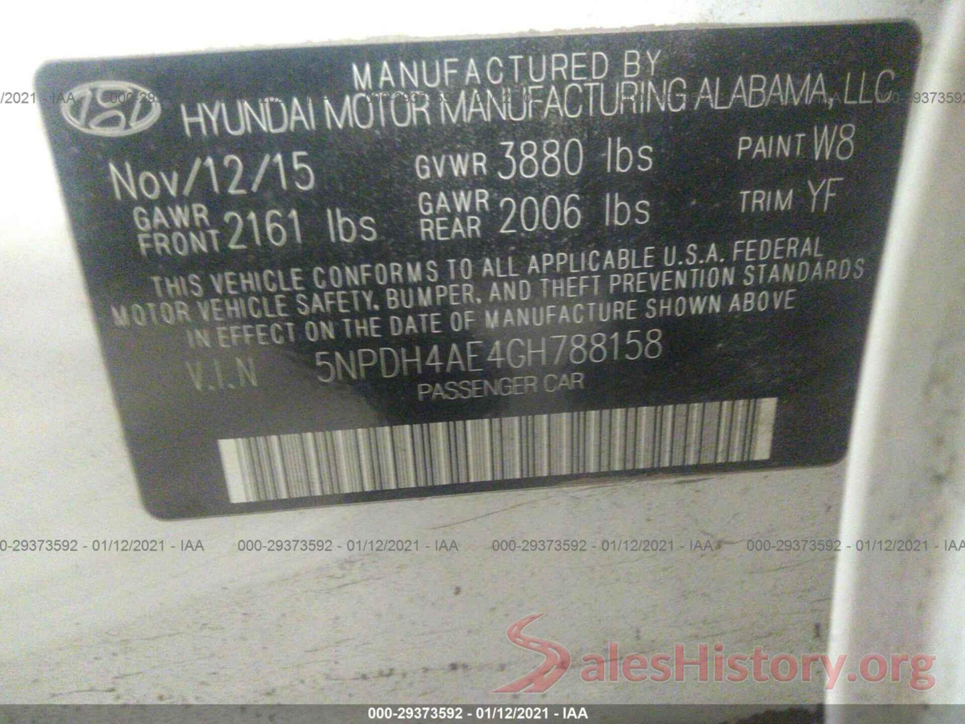 5NPDH4AE4GH788158 2016 HYUNDAI ELANTRA