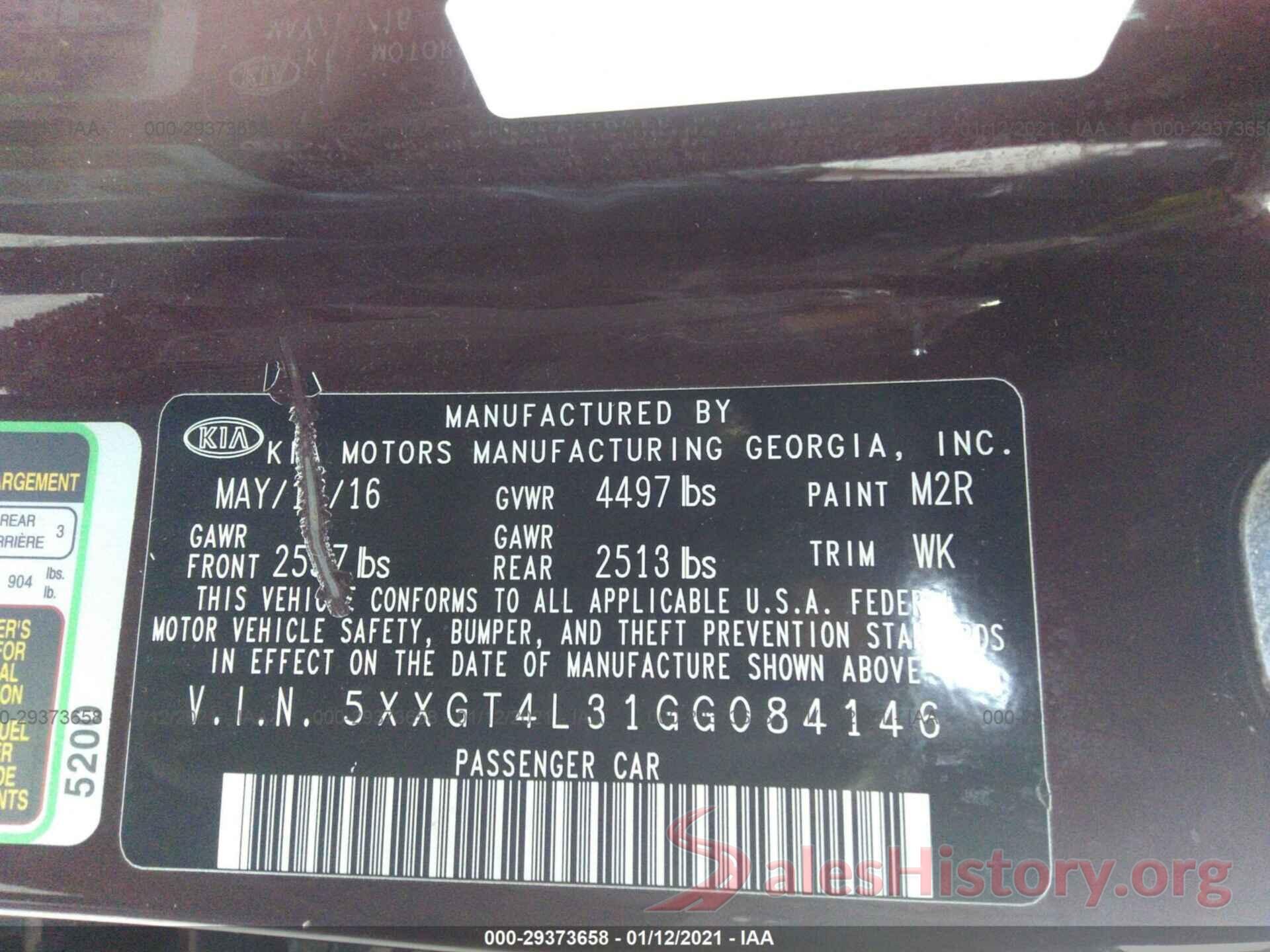 5XXGT4L31GG084146 2016 KIA OPTIMA