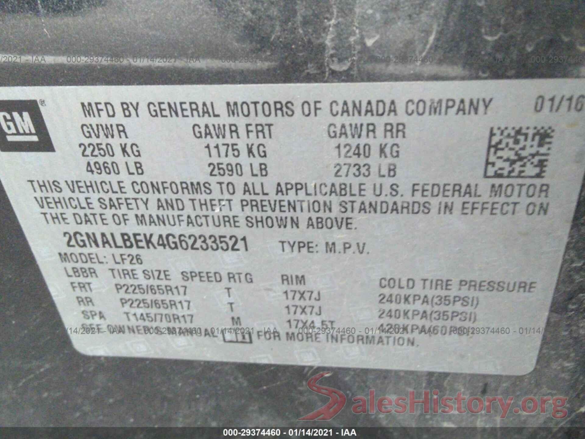 2GNALBEK4G6233521 2016 CHEVROLET EQUINOX