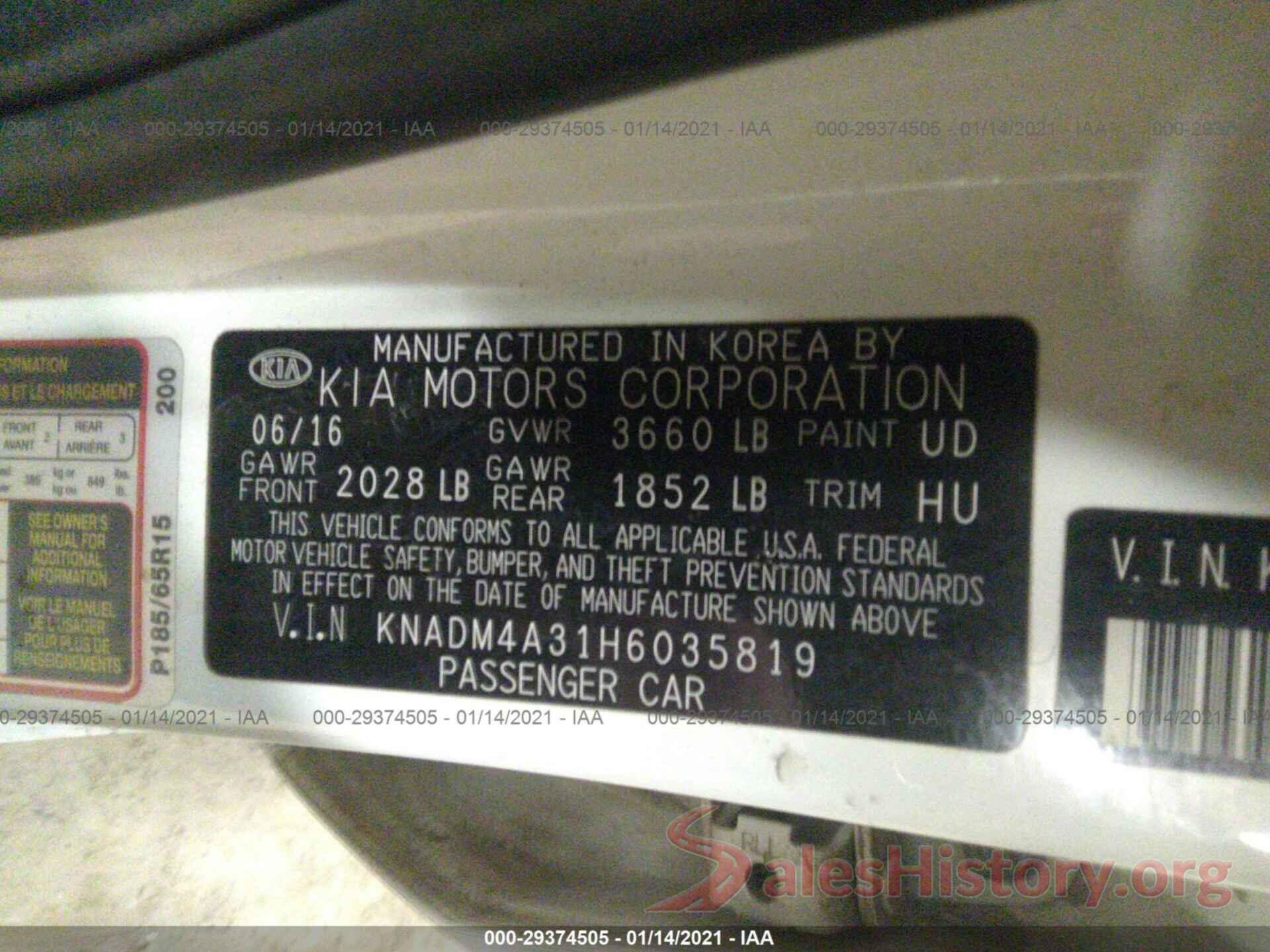 KNADM4A31H6035819 2017 KIA RIO