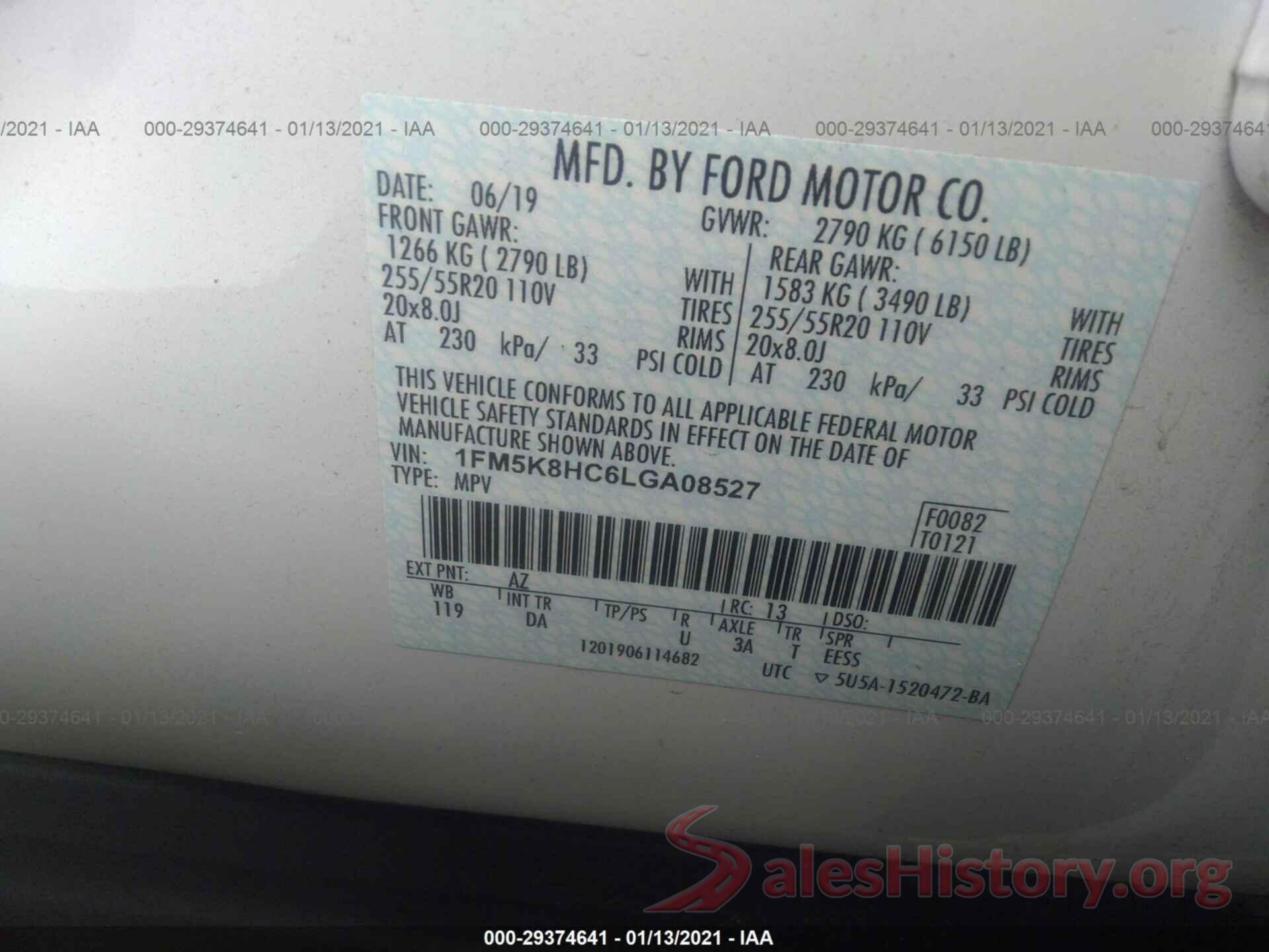 1FM5K8HC6LGA08527 2020 FORD EXPLORER