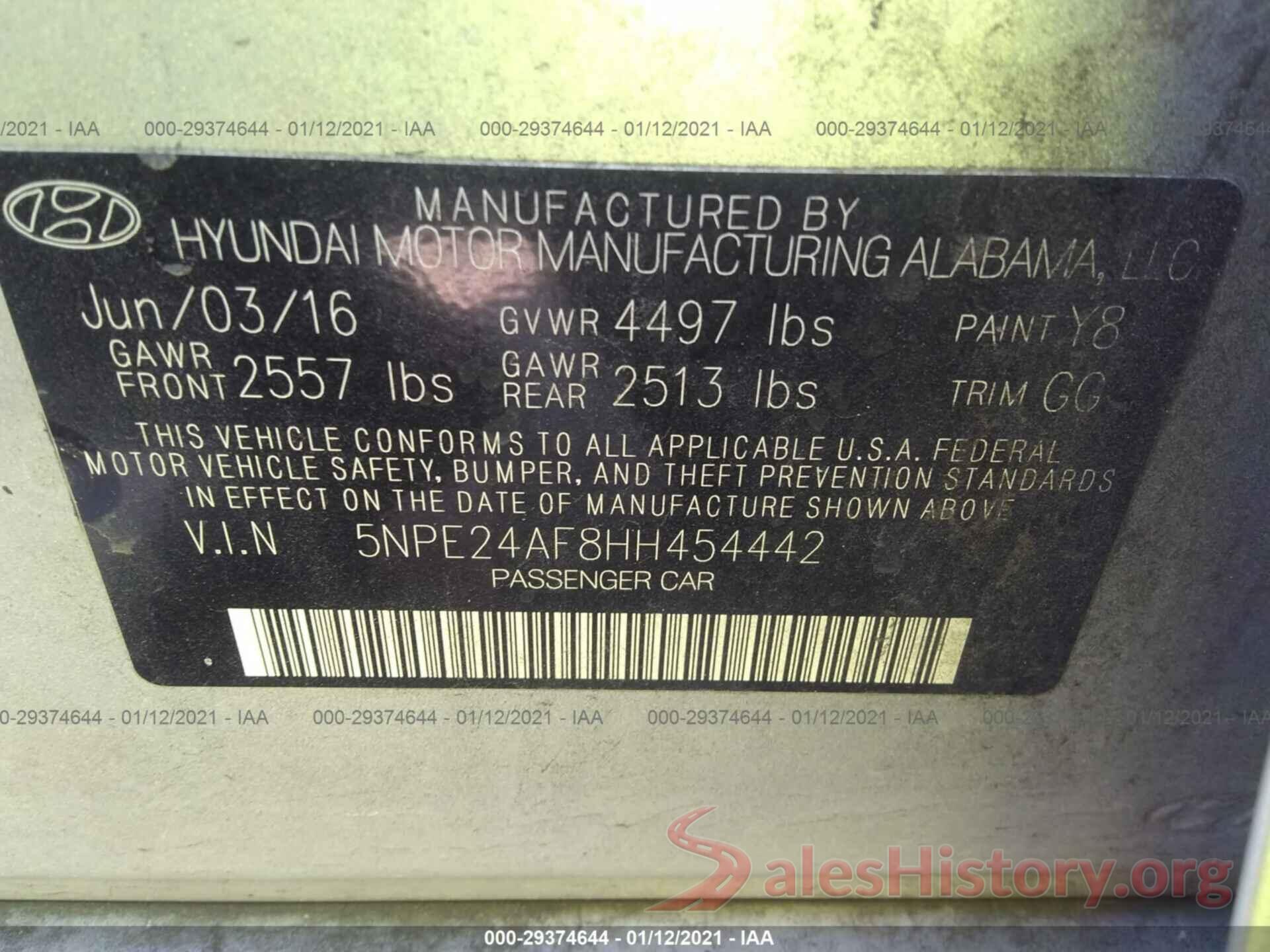 5NPE24AF8HH454442 2017 HYUNDAI SONATA