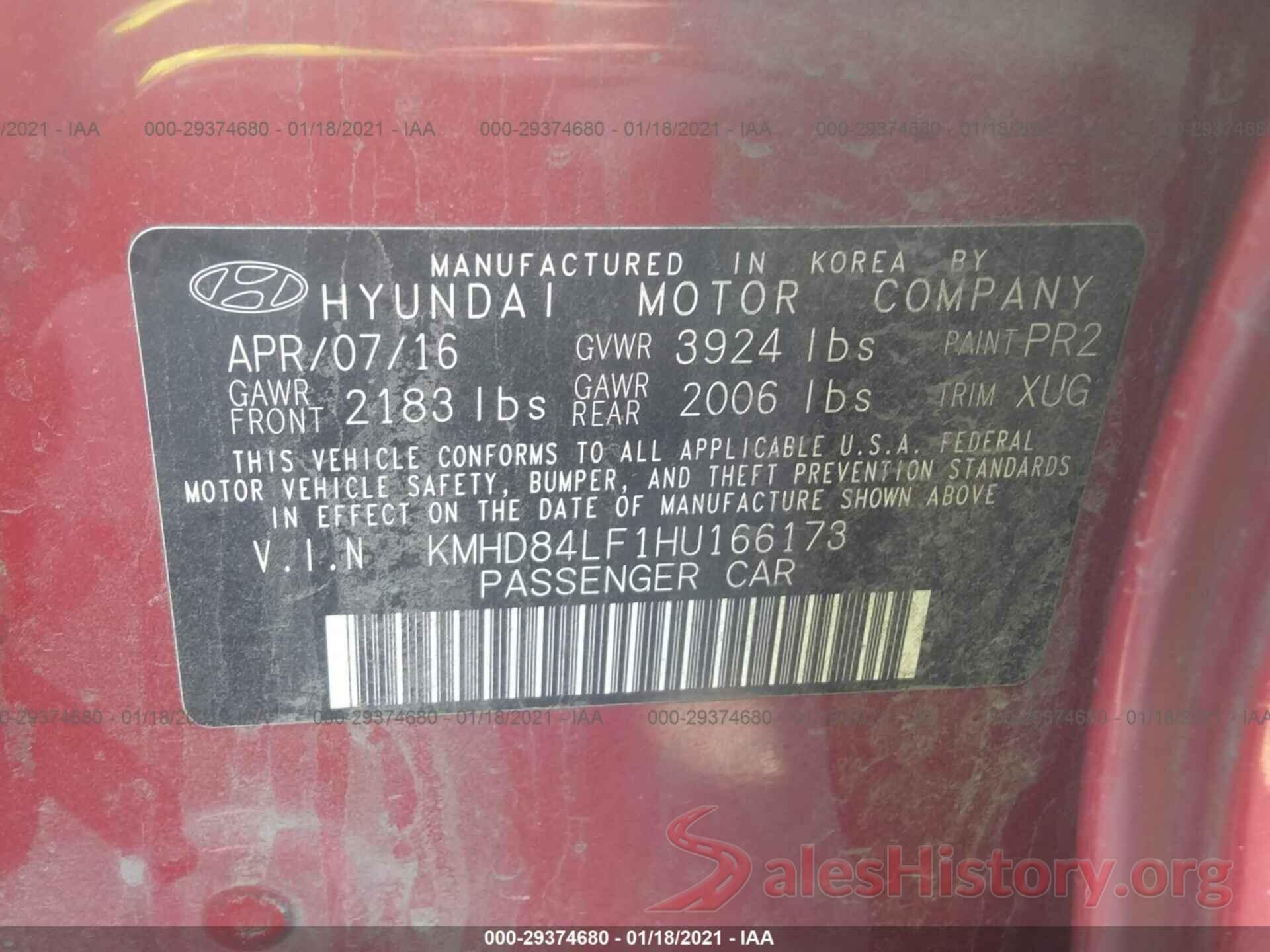 KMHD84LF1HU166173 2017 HYUNDAI ELANTRA