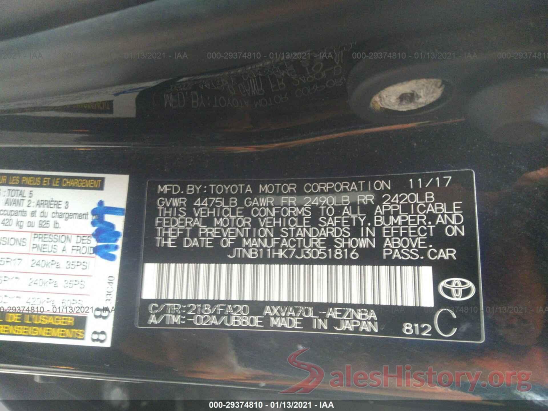 JTNB11HK7J3051816 2018 TOYOTA CAMRY