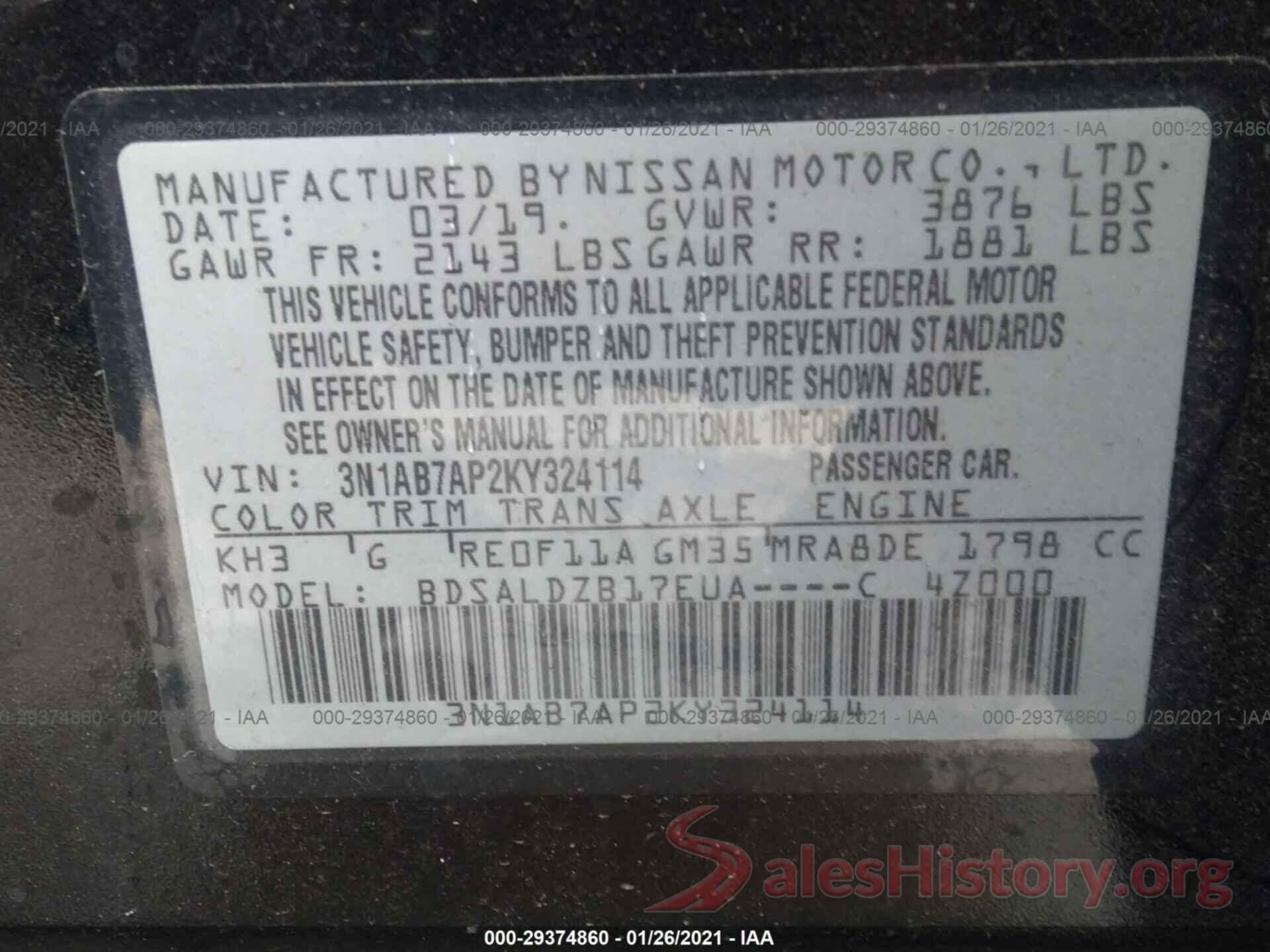 3N1AB7AP2KY324114 2019 NISSAN SENTRA