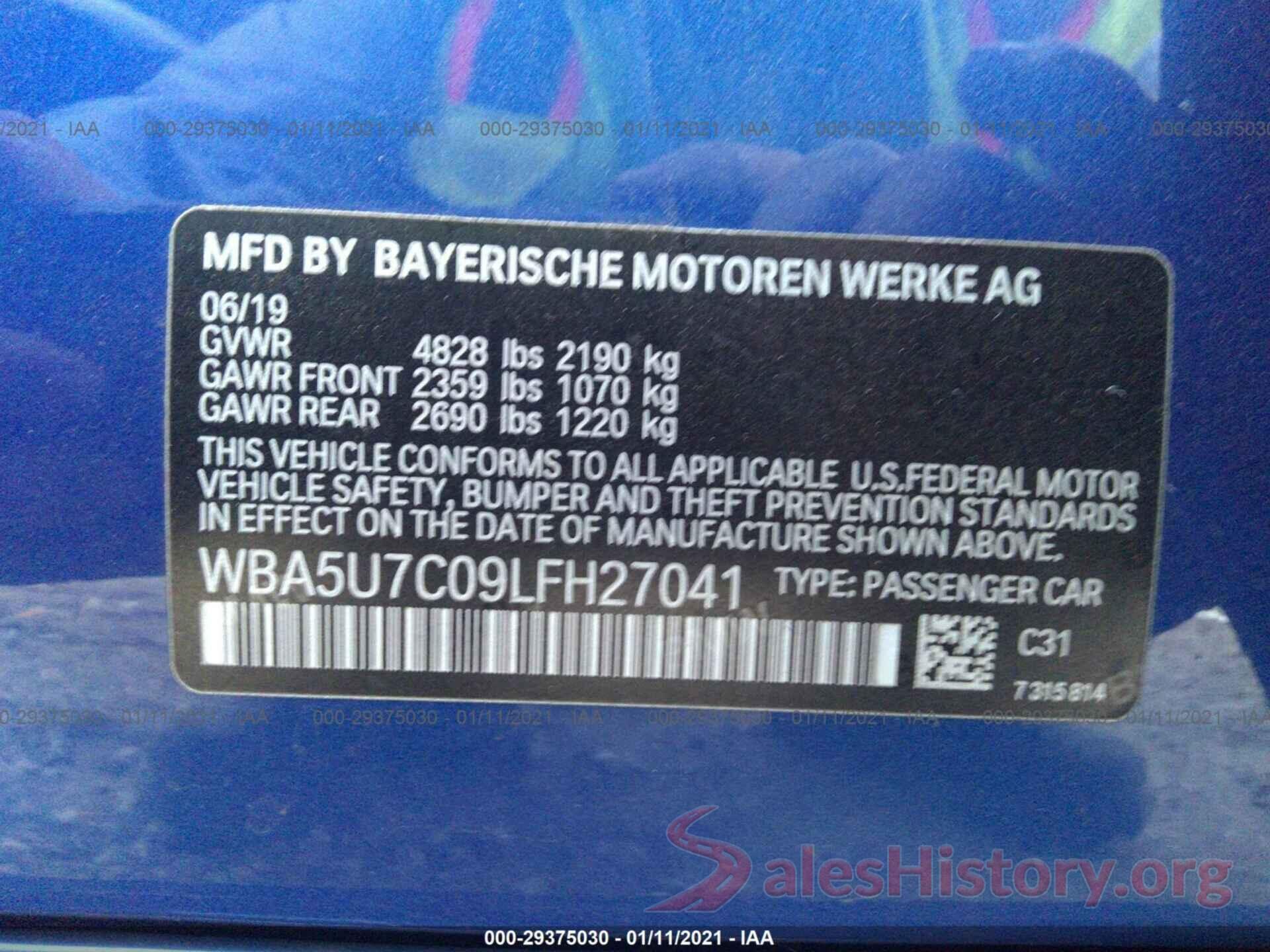 WBA5U7C09LFH27041 2020 BMW 3 SERIES