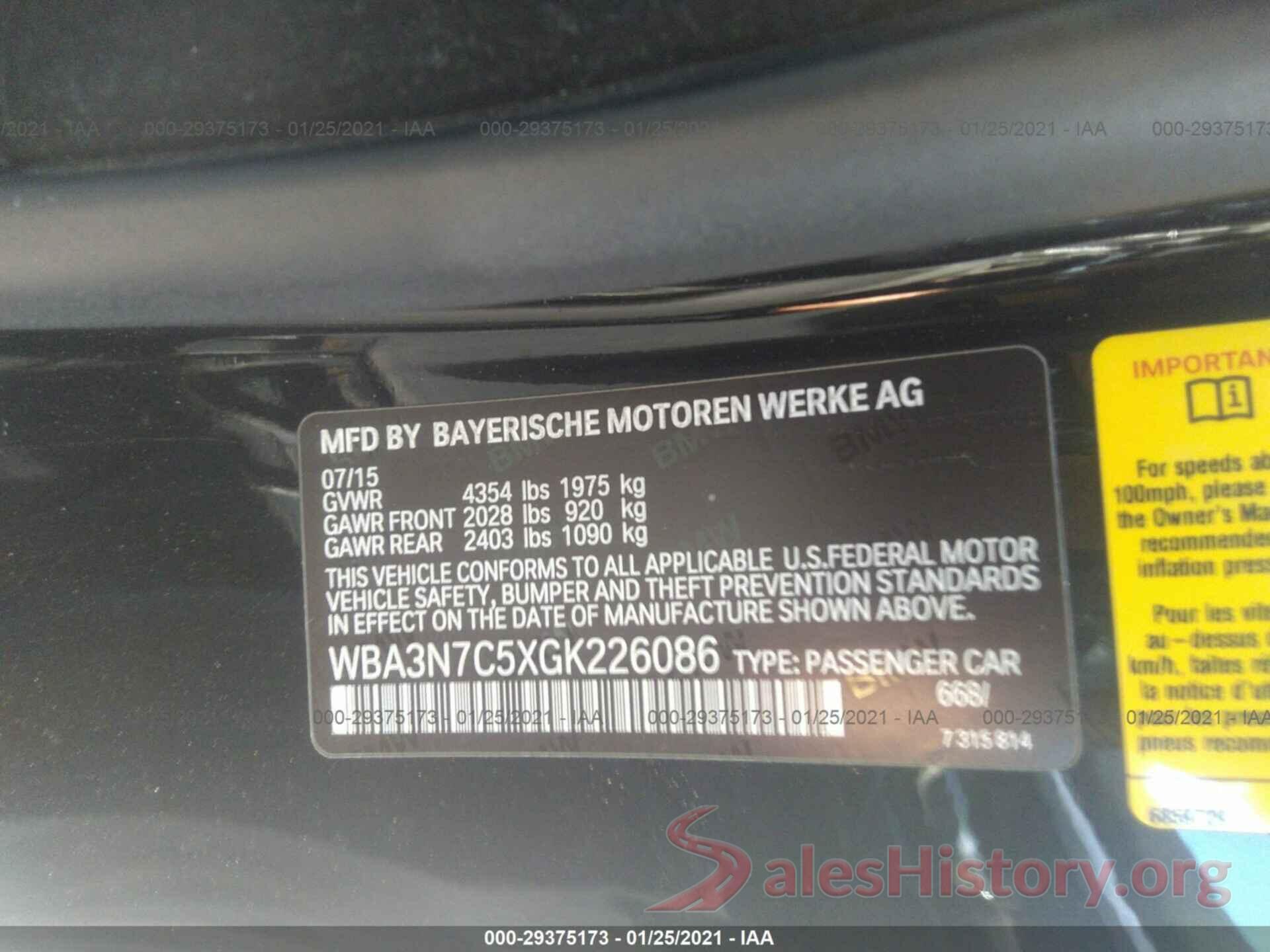 WBA3N7C5XGK226086 2016 BMW 4 SERIES