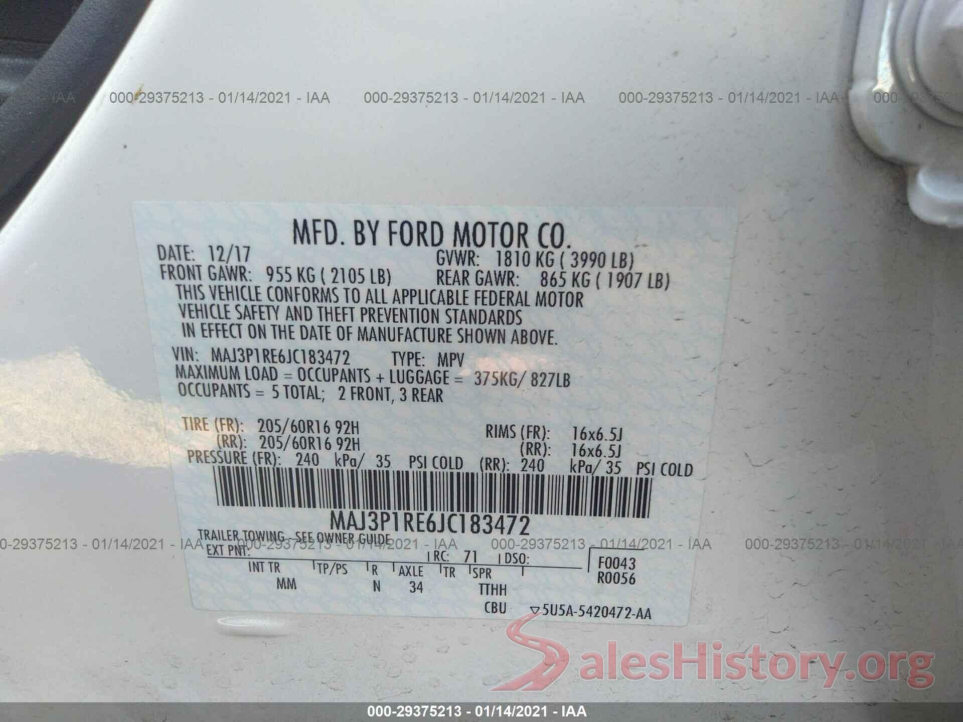 MAJ3P1RE6JC183472 2018 FORD ECOSPORT