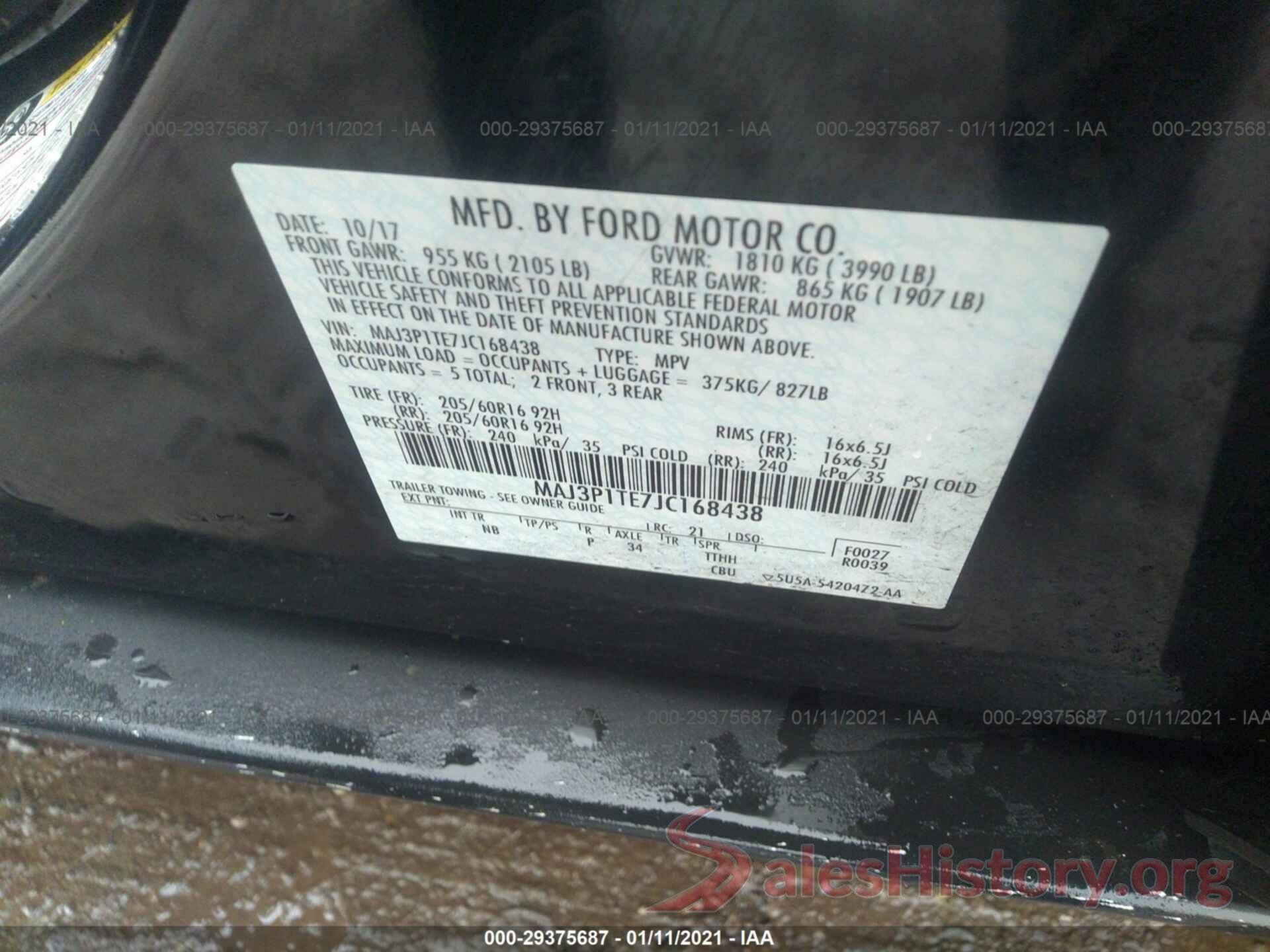 MAJ3P1TE7JC168438 2018 FORD ECOSPORT