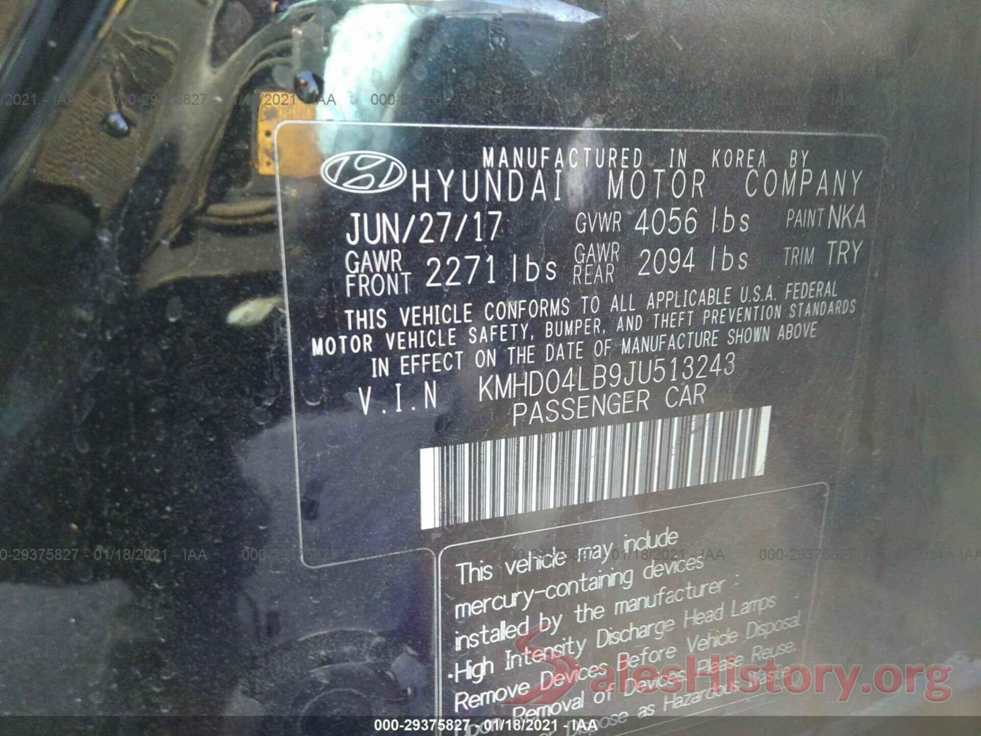 KMHD04LB9JU513243 2018 HYUNDAI ELANTRA