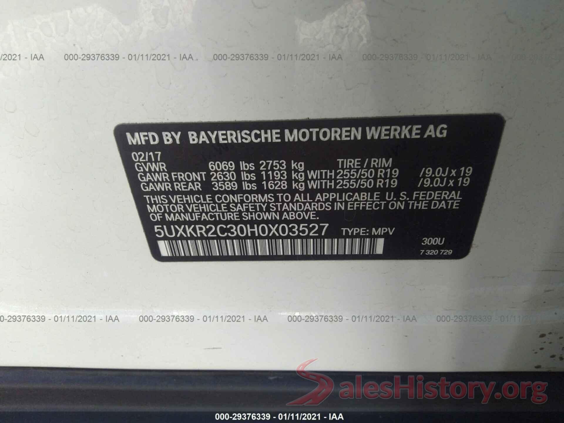 5UXKR2C30H0X03527 2017 BMW X5