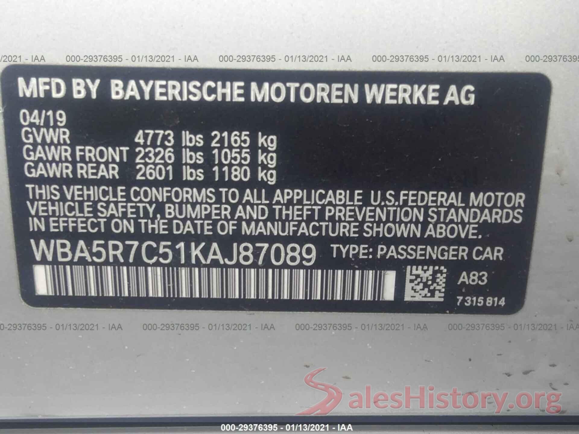 WBA5R7C51KAJ87089 2019 BMW 3 SERIES