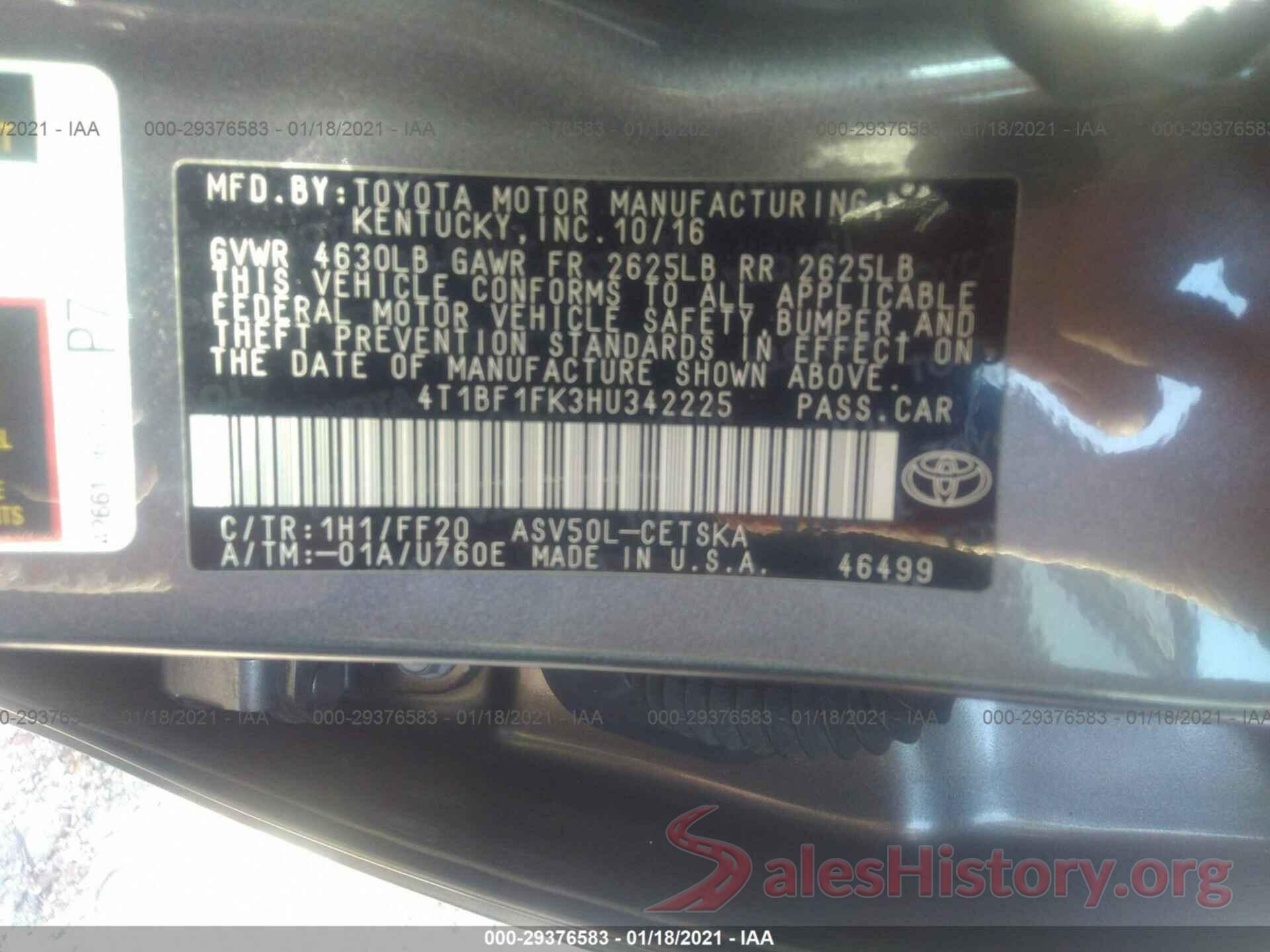 4T1BF1FK3HU342225 2017 TOYOTA CAMRY