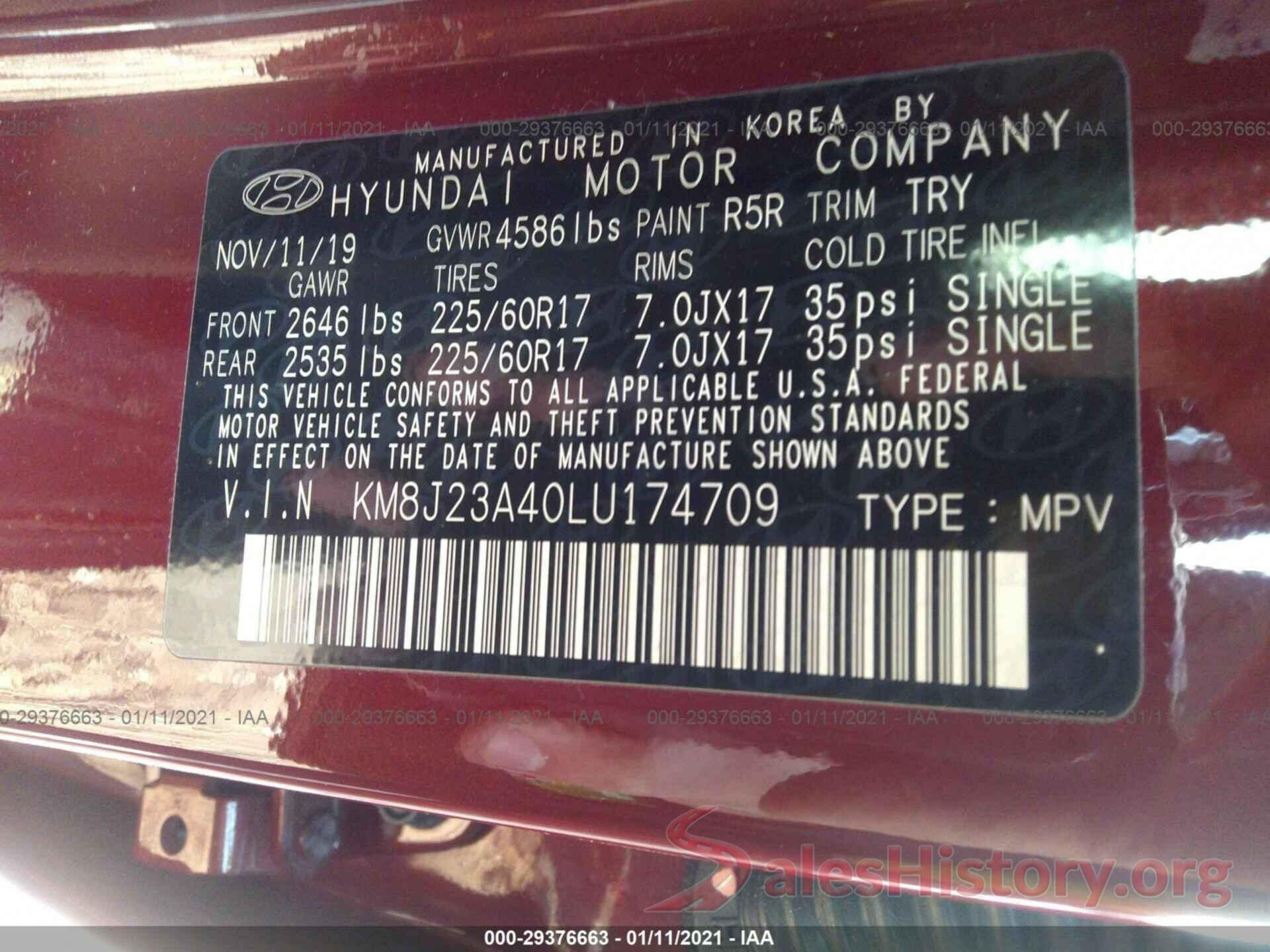 KM8J23A40LU174709 2020 HYUNDAI TUCSON