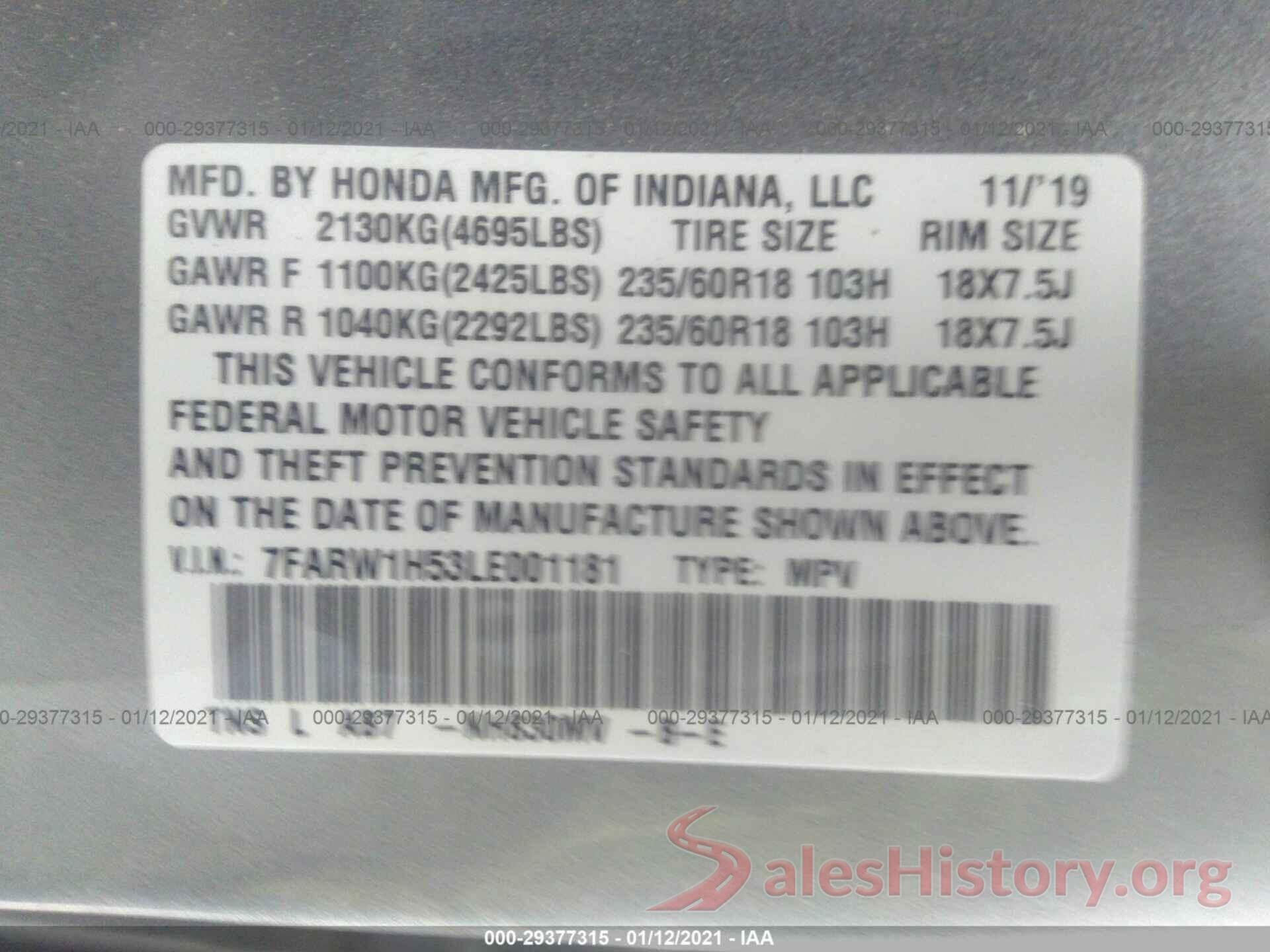 7FARW1H53LE001181 2020 HONDA CR-V