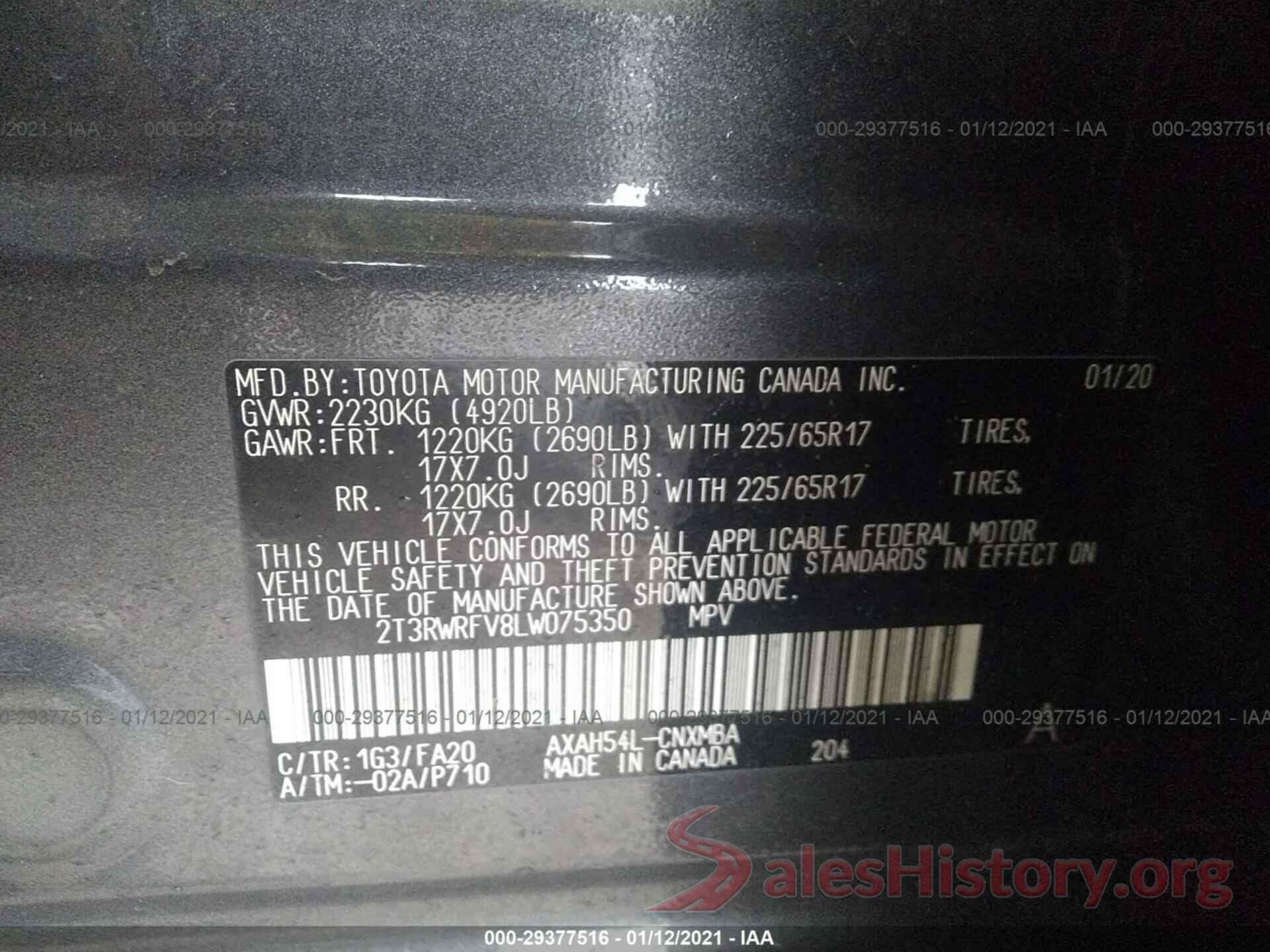 2T3RWRFV8LW075350 2020 TOYOTA RAV4