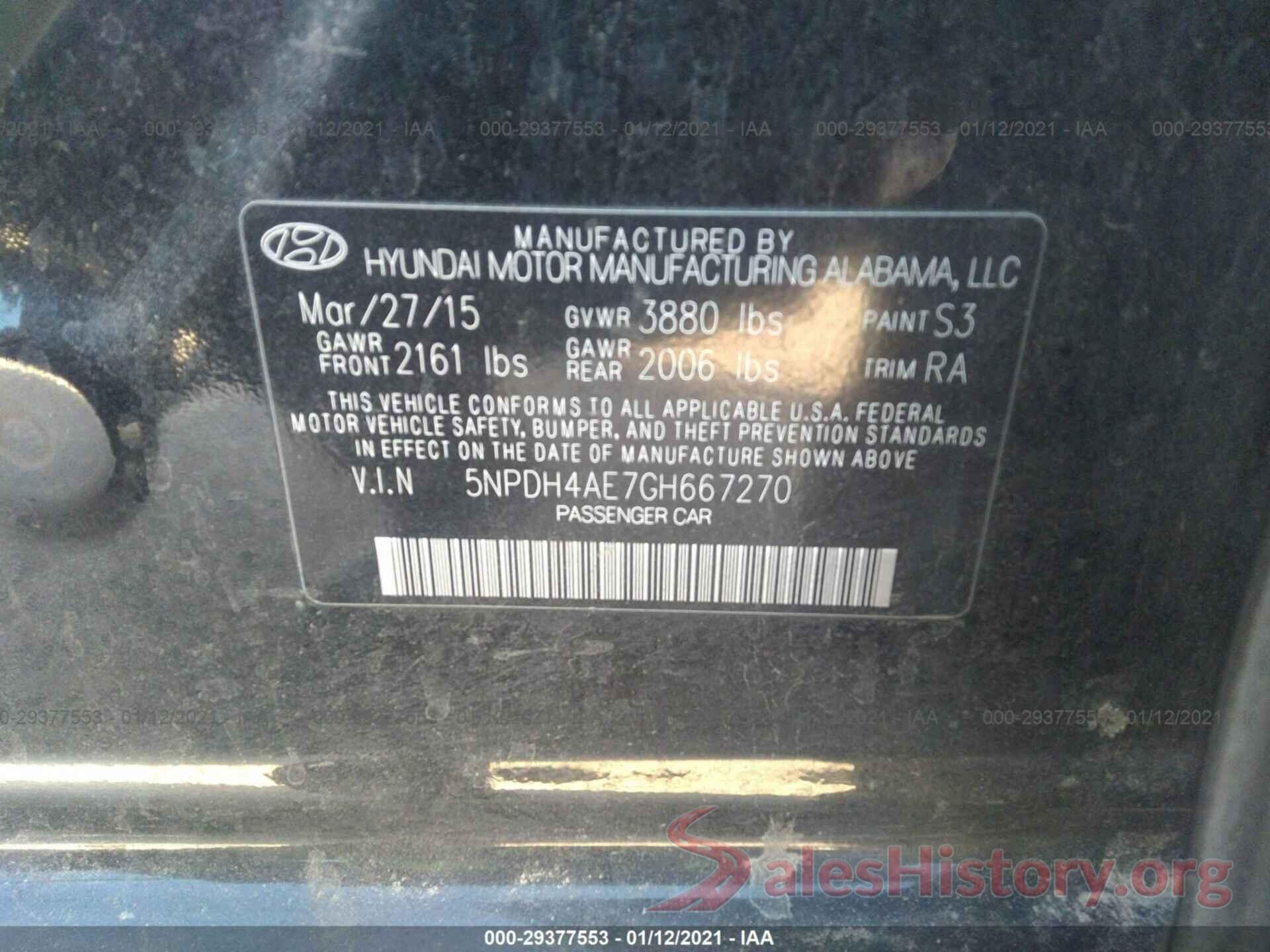 5NPDH4AE7GH667270 2016 HYUNDAI ELANTRA