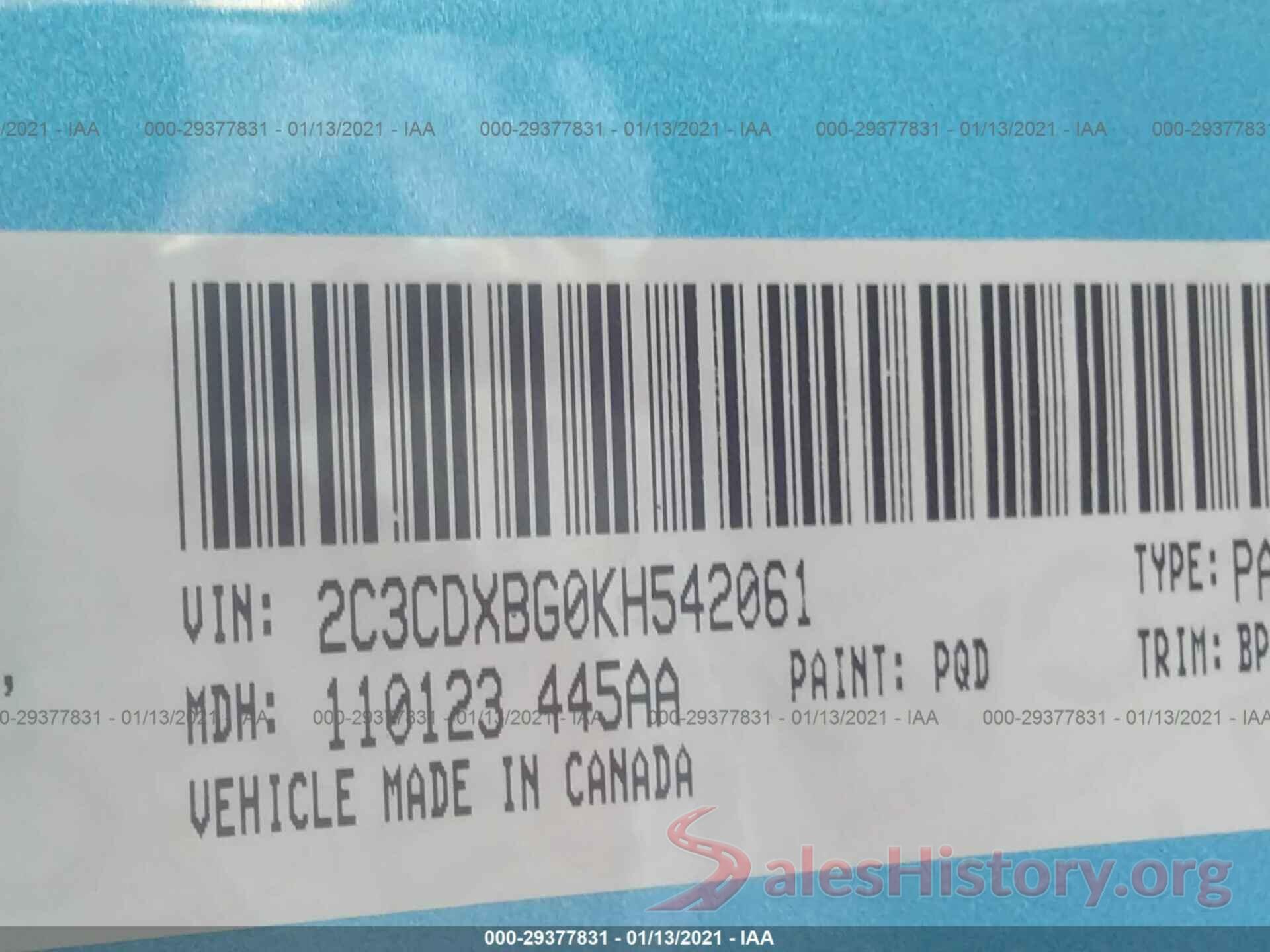 2C3CDXBG0KH542061 2019 DODGE CHARGER