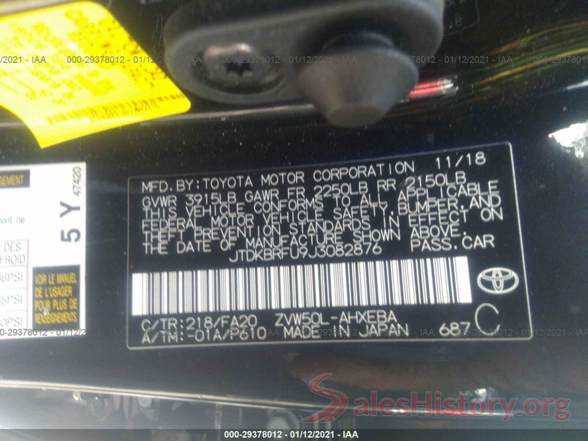 JTDKBRFU9J3082876 2018 TOYOTA PRIUS