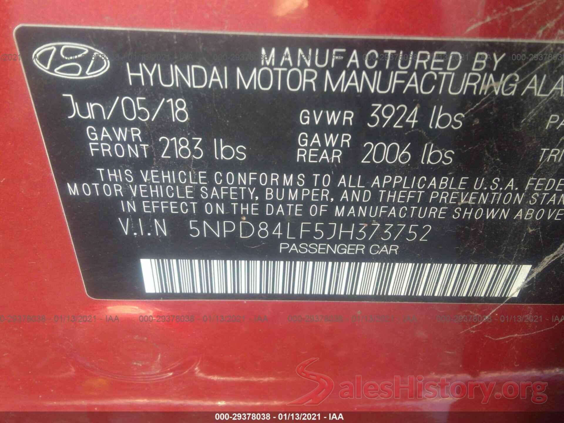 5NPD84LF5JH373752 2018 HYUNDAI ELANTRA