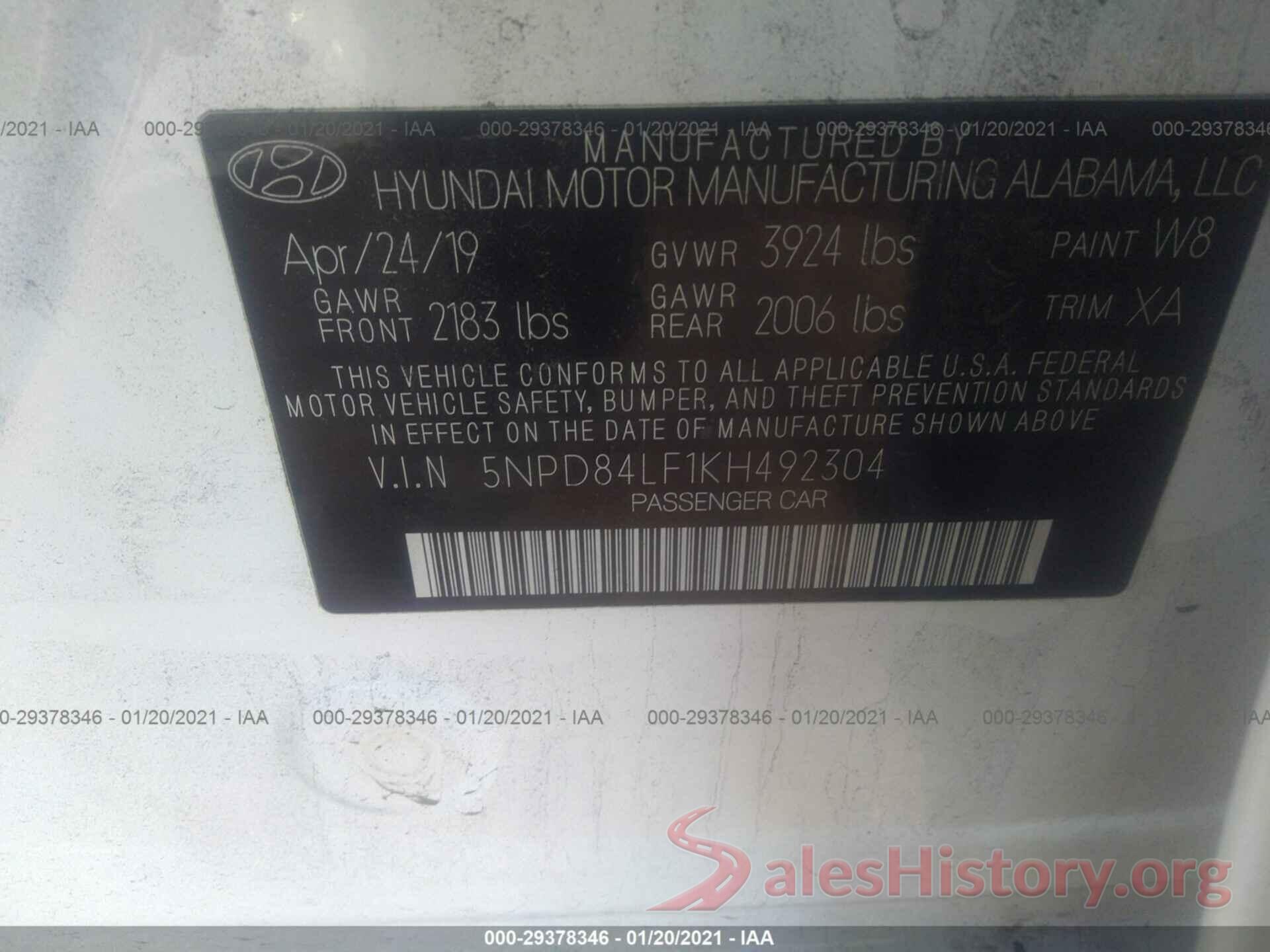 5NPD84LF1KH492304 2019 HYUNDAI ELANTRA