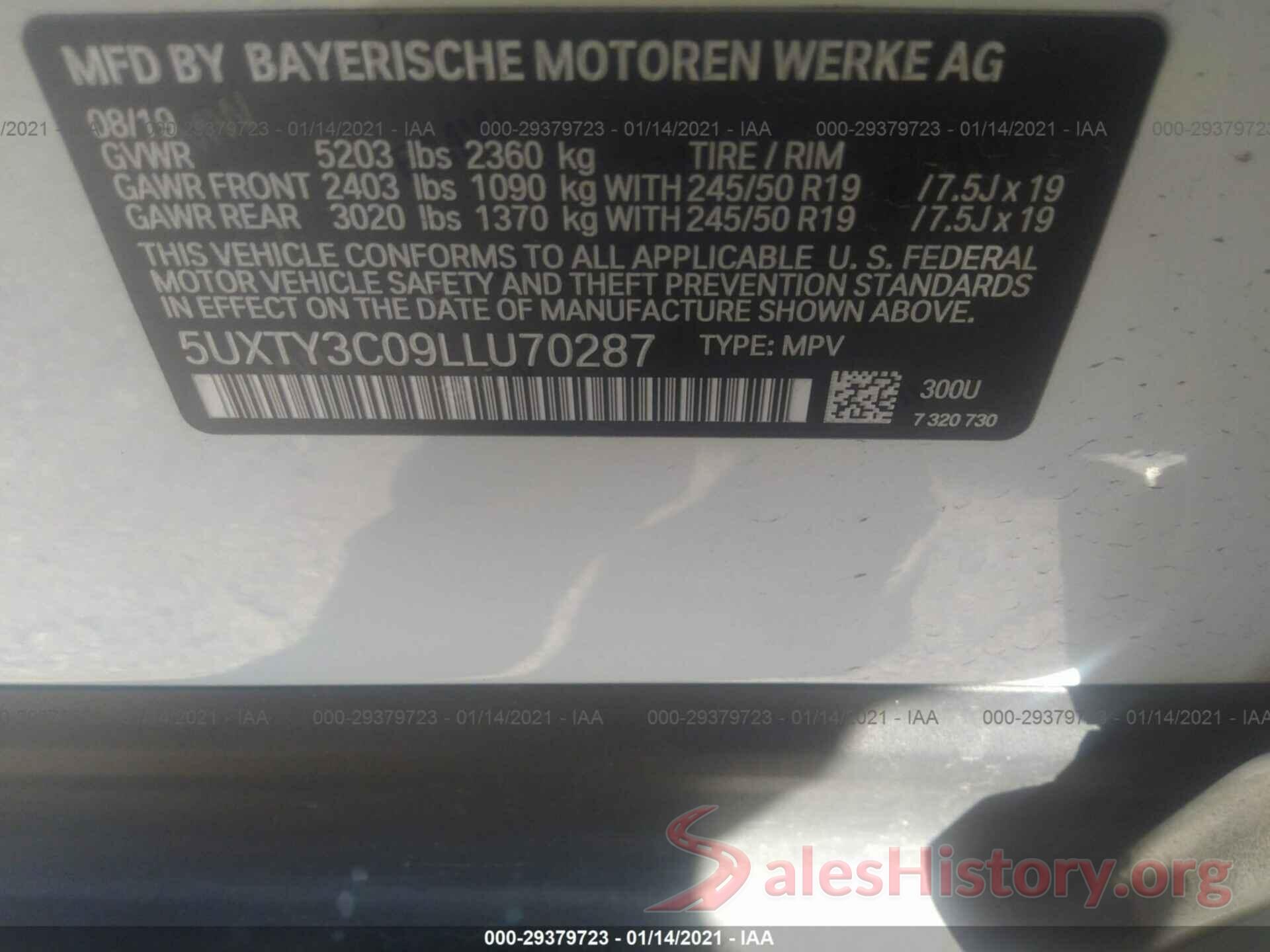 5UXTY3C09LLU70287 2020 BMW X3