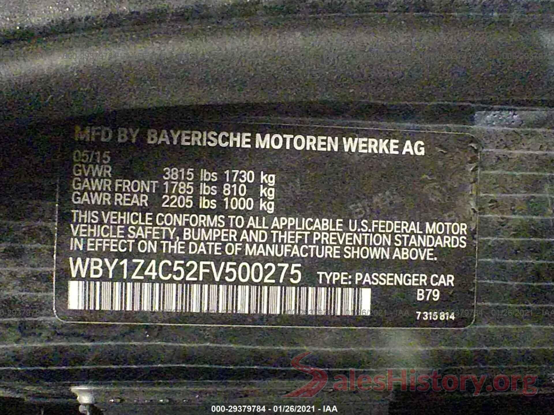 WBY1Z4C52FV500275 2015 BMW I3