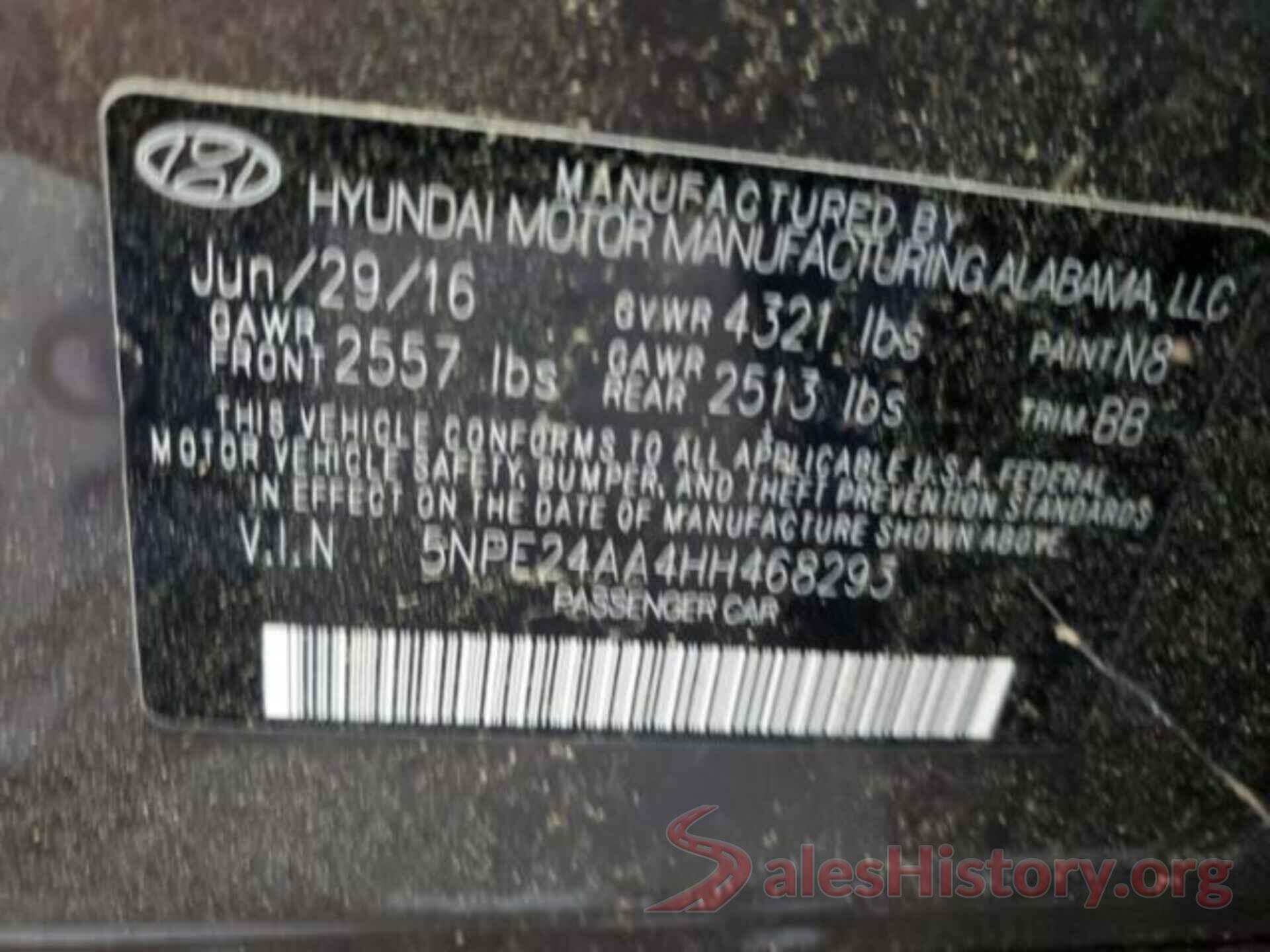 5NPE24AA4HH468293 2017 HYUNDAI SONATA