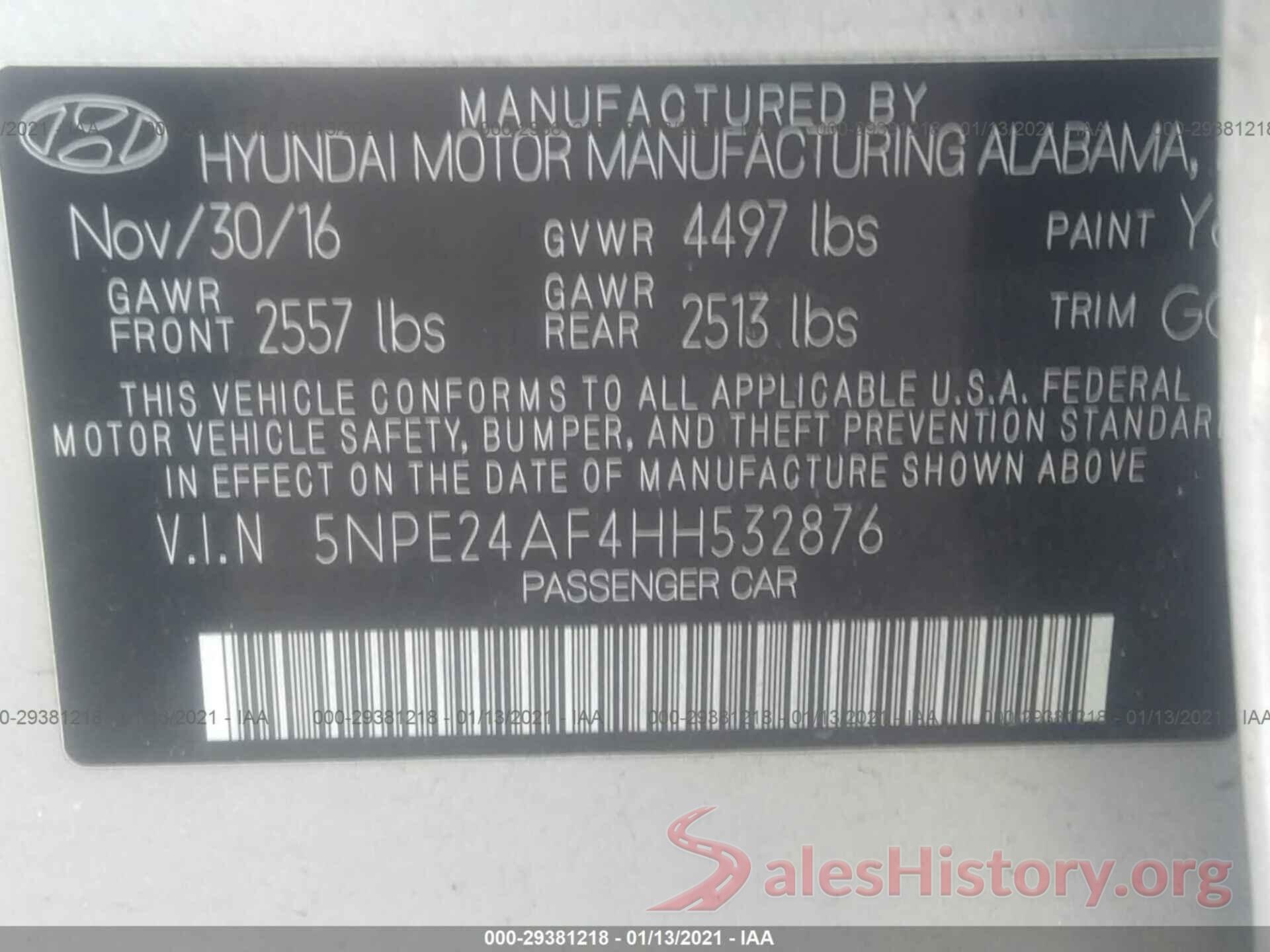 5NPE24AF4HH532876 2017 HYUNDAI SONATA