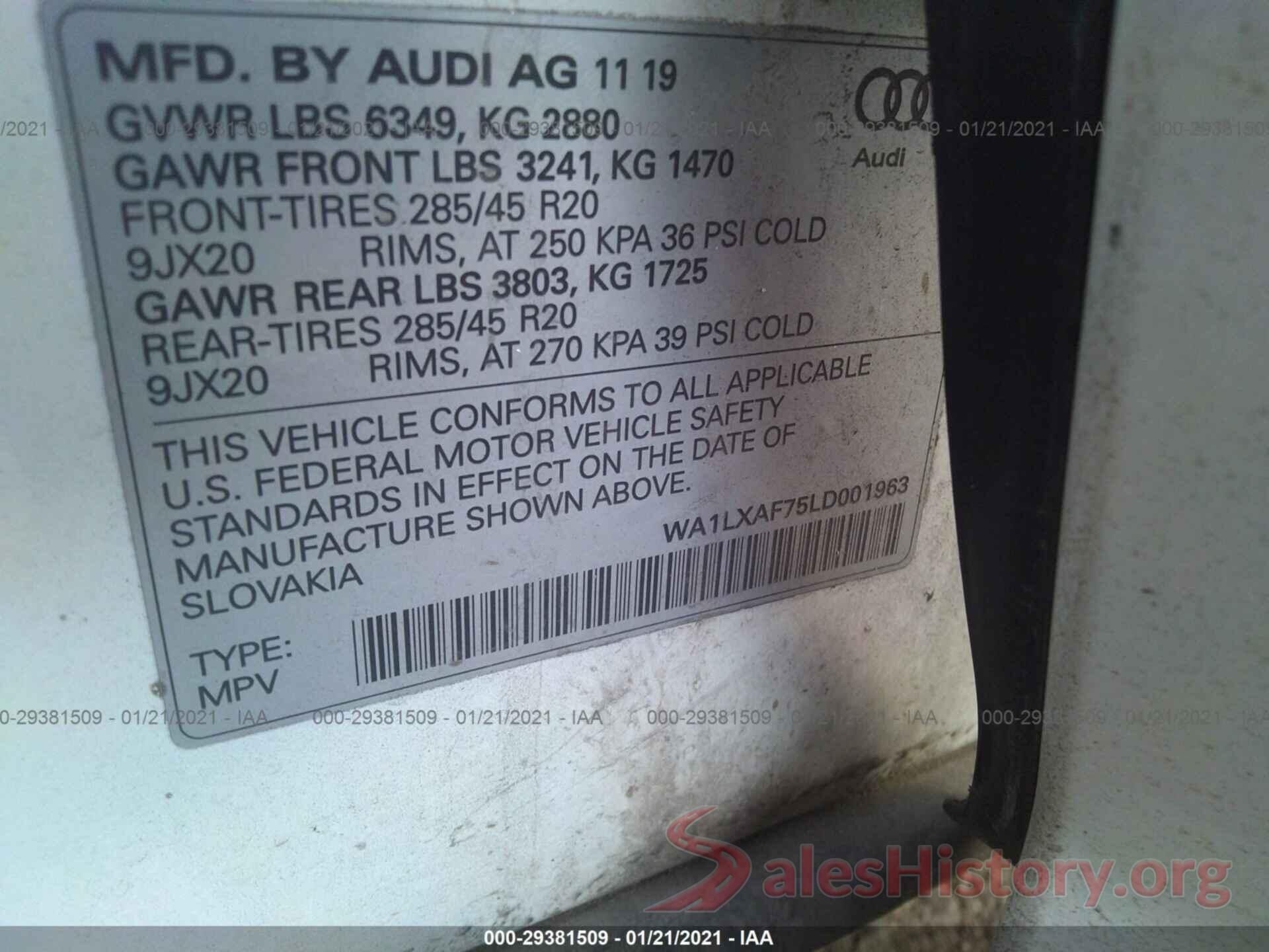 WA1LXAF75LD001963 2020 AUDI Q7