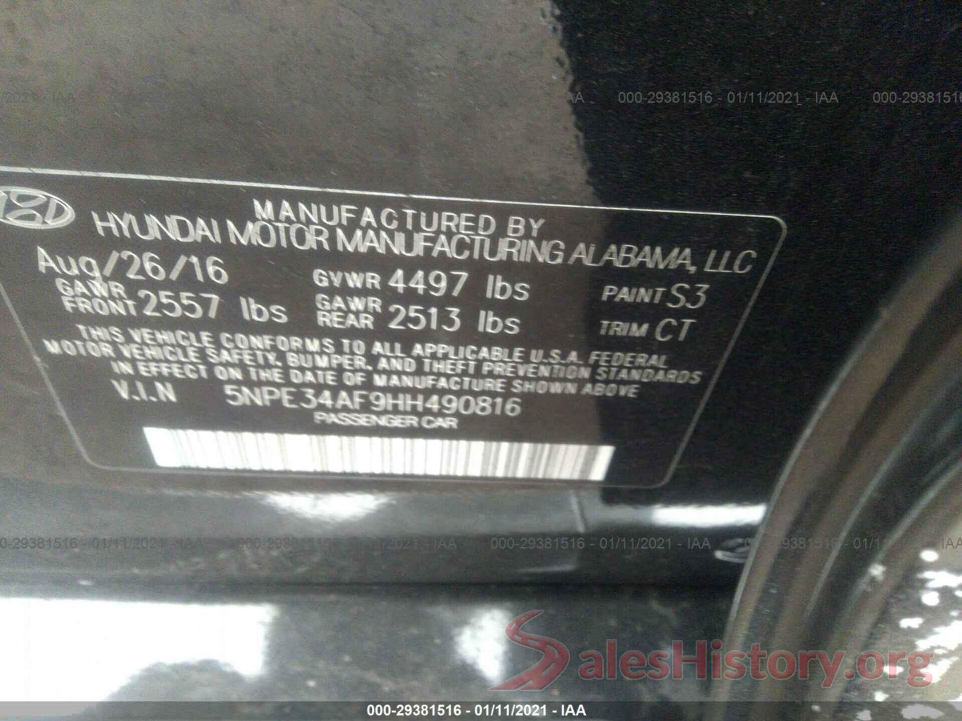 5NPE34AF9HH490816 2017 HYUNDAI SONATA