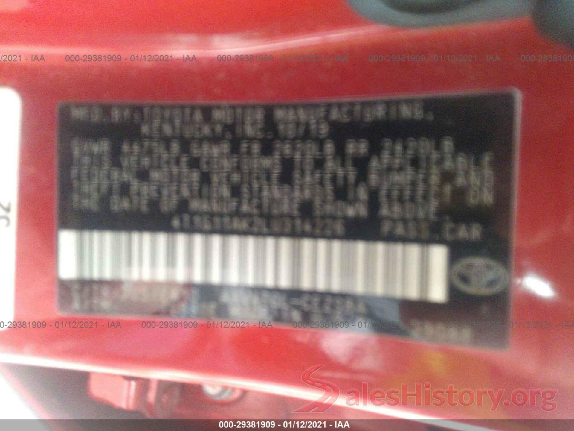 4T1G11AK2LU314226 2020 TOYOTA CAMRY