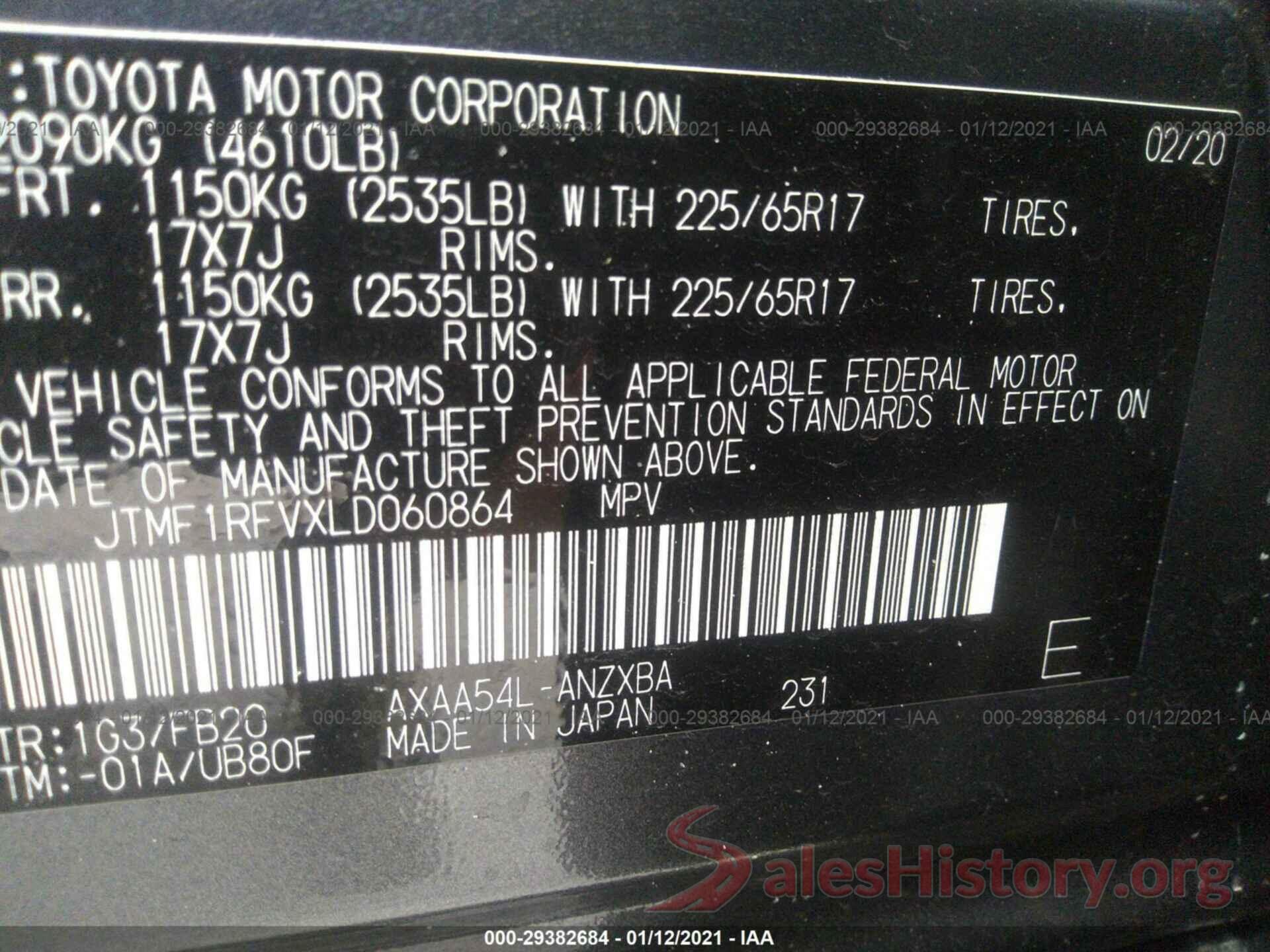 JTMF1RFVXLD060864 2020 TOYOTA RAV4