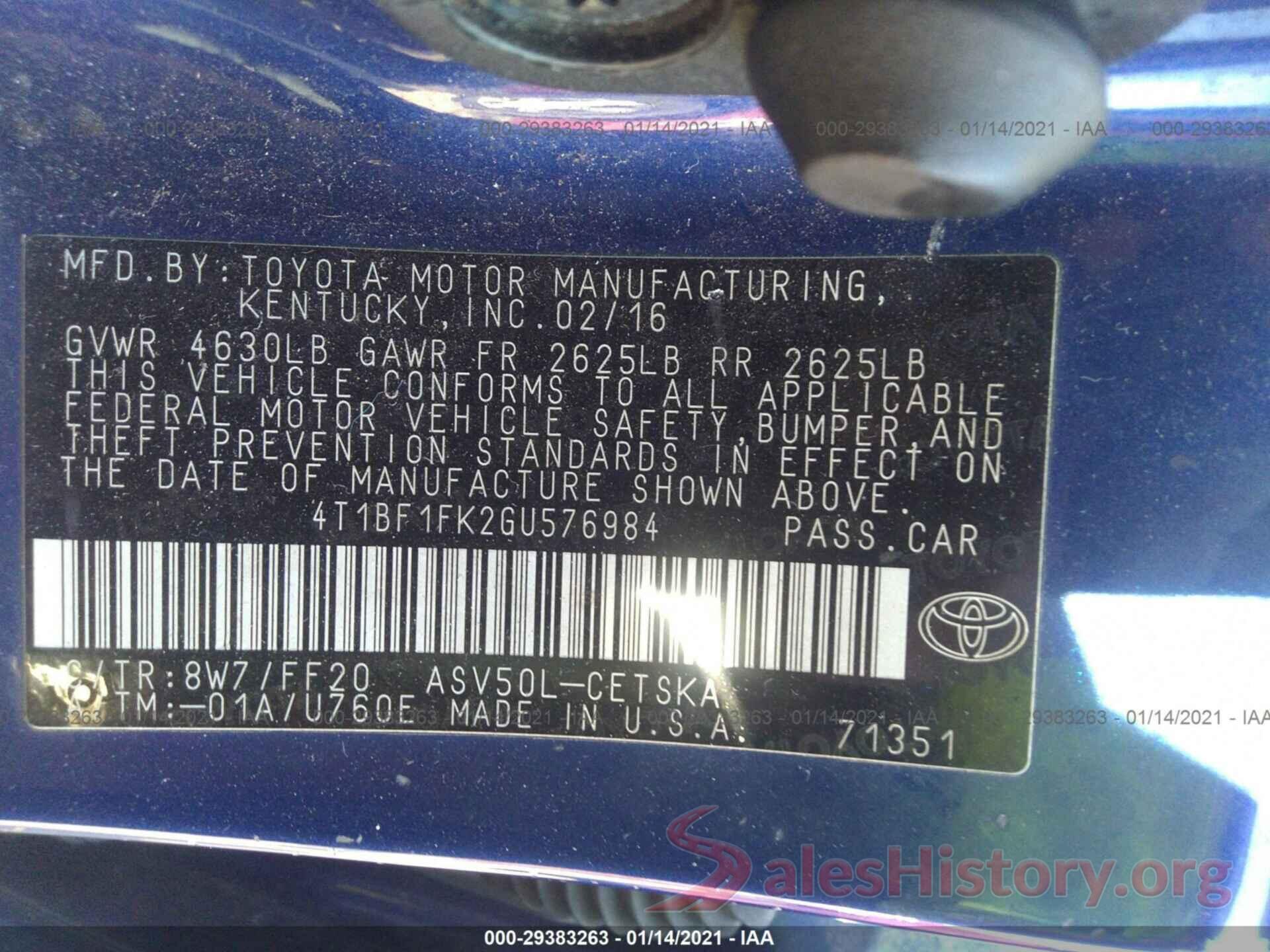 4T1BF1FK2GU576984 2016 TOYOTA CAMRY