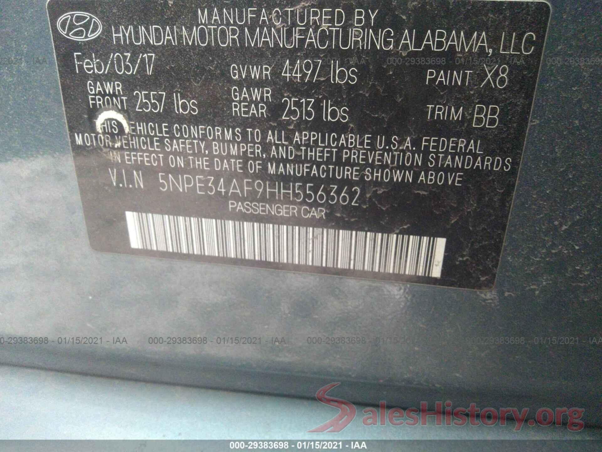 5NPE34AF9HH556362 2017 HYUNDAI SONATA