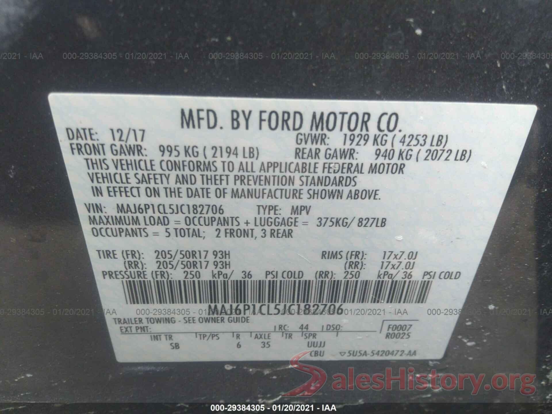 MAJ6P1CL5JC182706 2018 FORD ECOSPORT