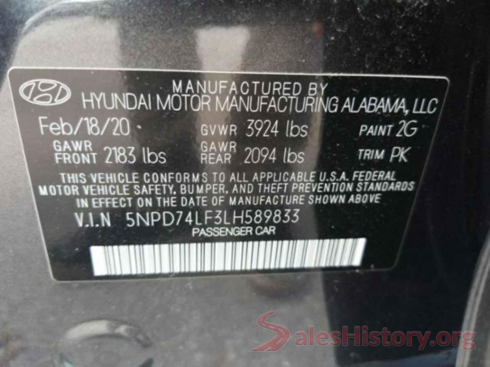 5NPD74LF3LH589833 2020 HYUNDAI ELANTRA