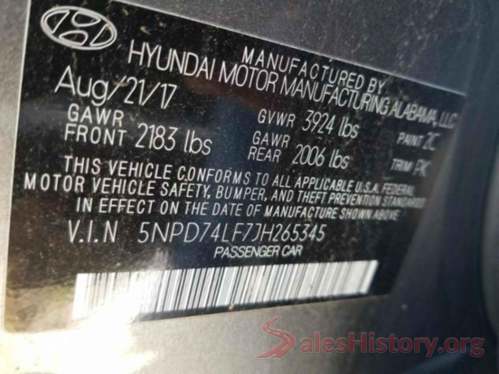 5NPD74LF7JH265345 2018 HYUNDAI ELANTRA