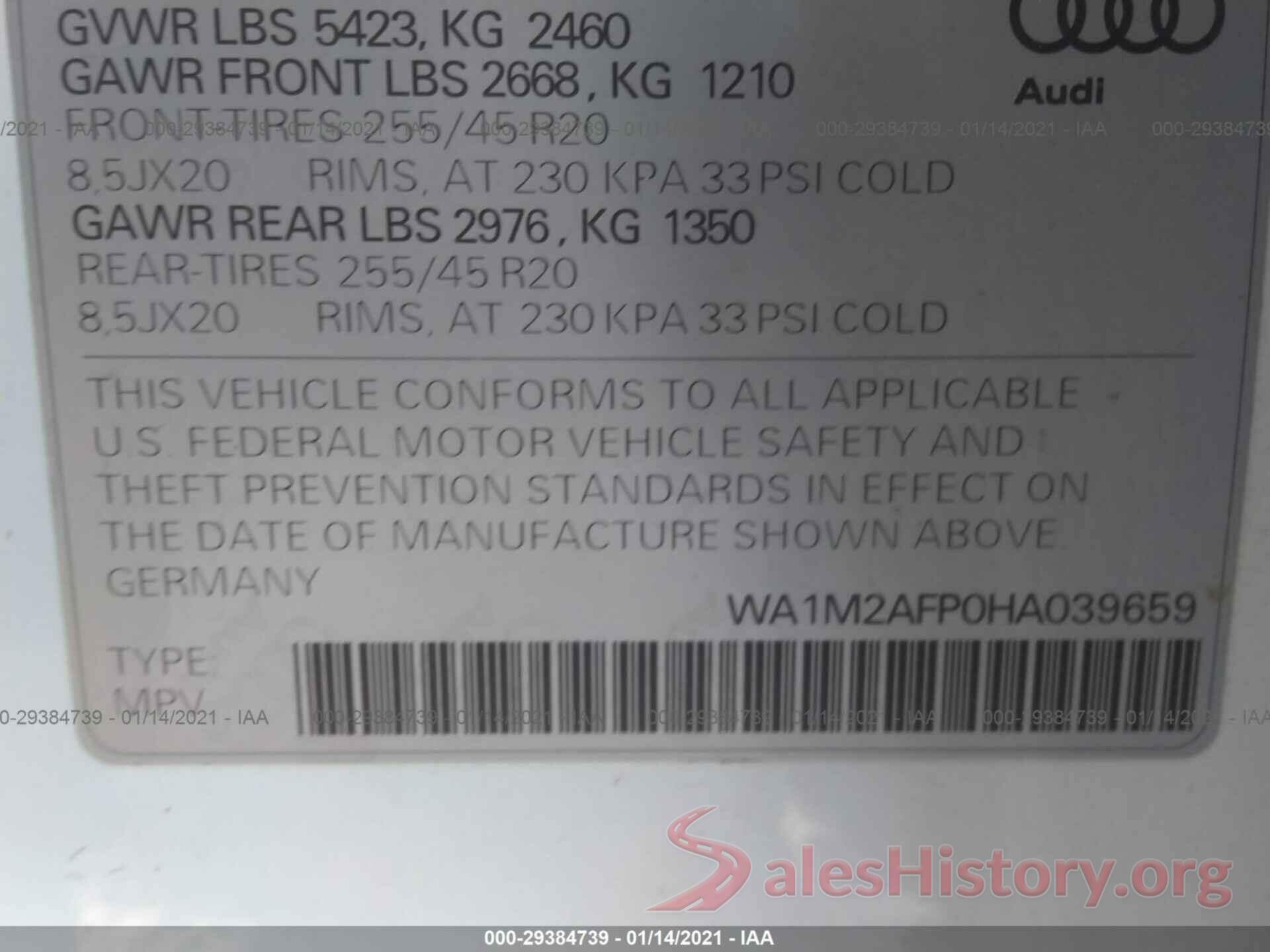 WA1M2AFP0HA039659 2017 AUDI Q5