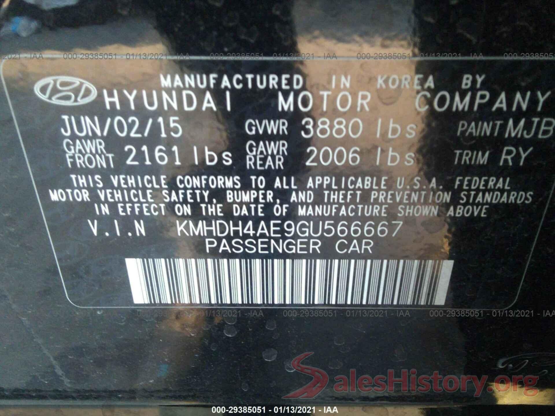 KMHDH4AE9GU566667 2016 HYUNDAI ELANTRA