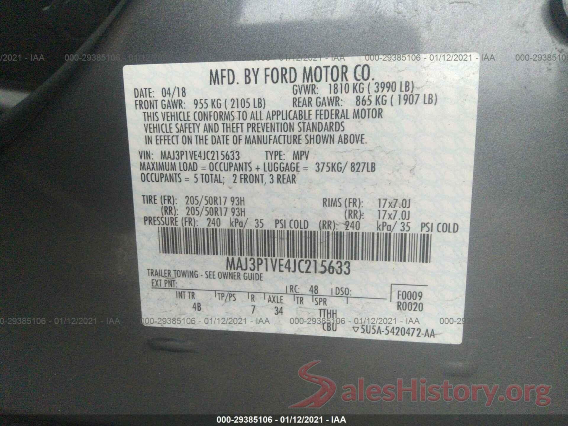 MAJ3P1VE4JC215633 2018 FORD ECOSPORT