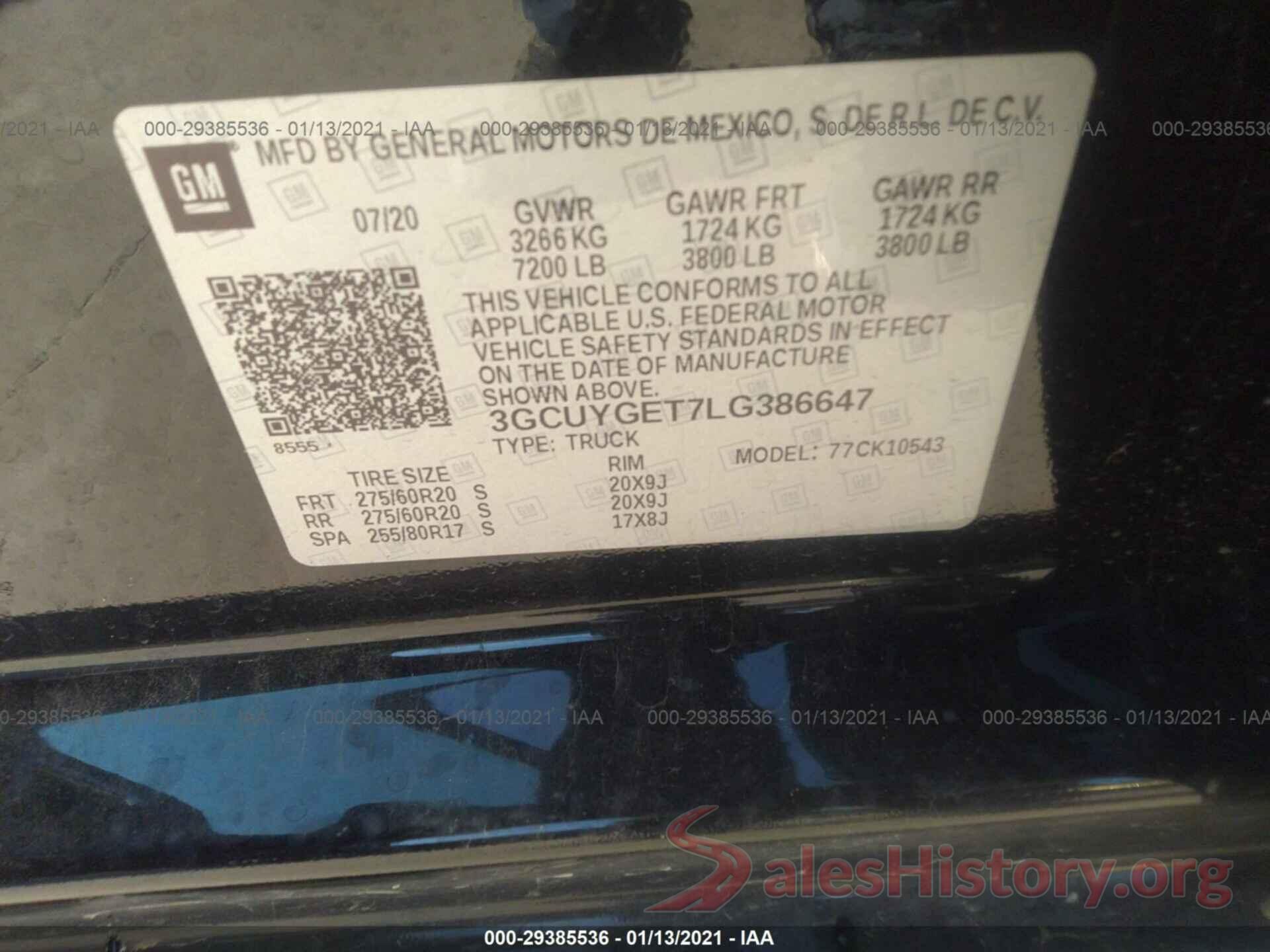 3GCUYGET7LG386647 2020 CHEVROLET SILVERADO 1500