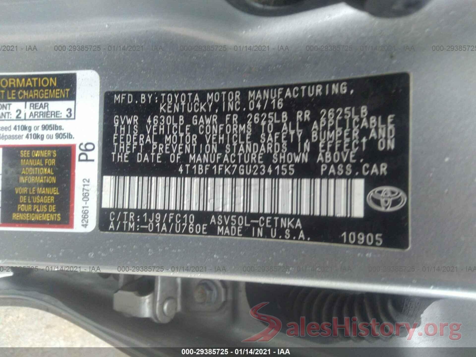 4T1BF1FK7GU234155 2016 TOYOTA CAMRY