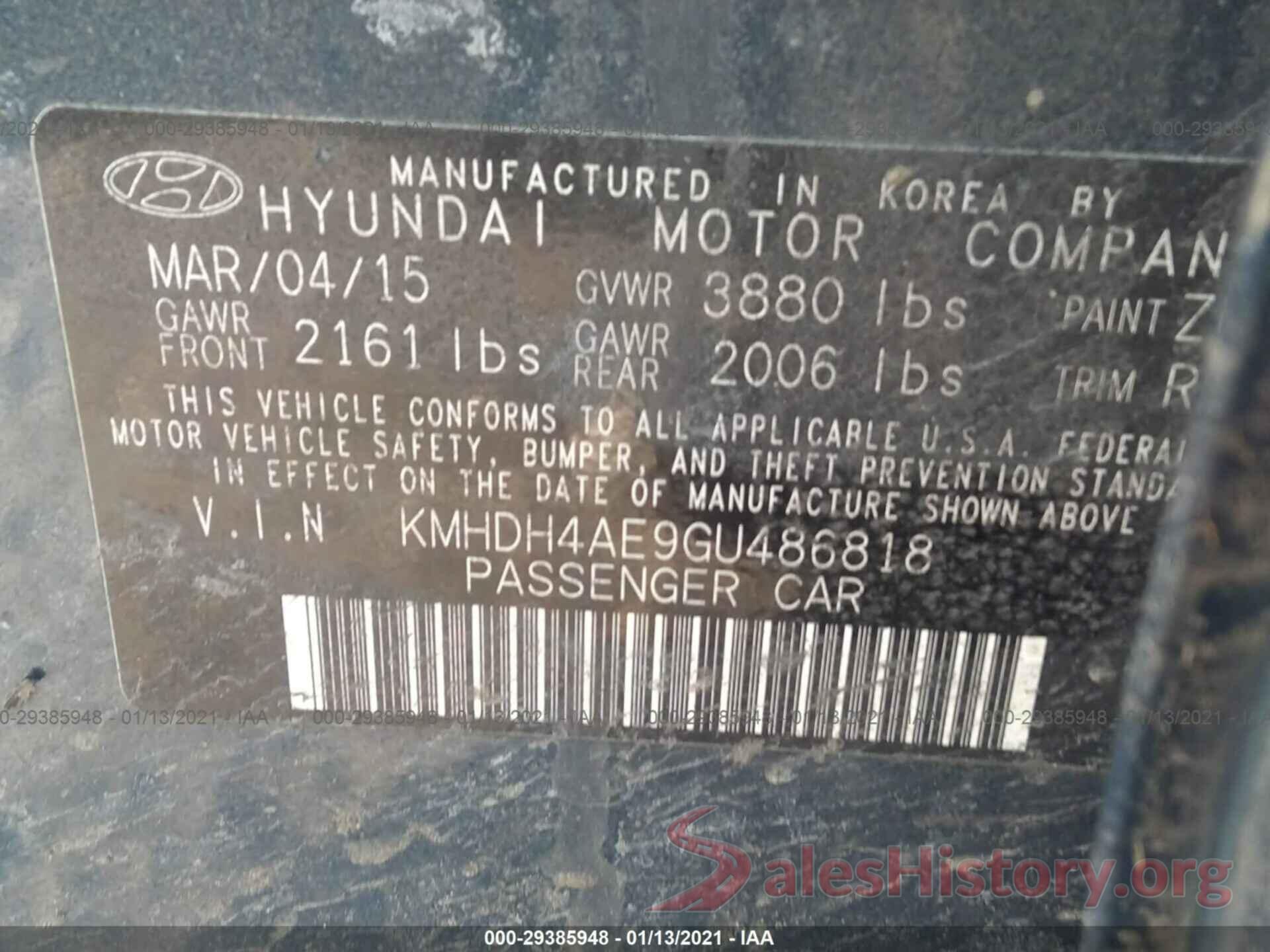 KMHDH4AE9GU486818 2016 HYUNDAI ELANTRA