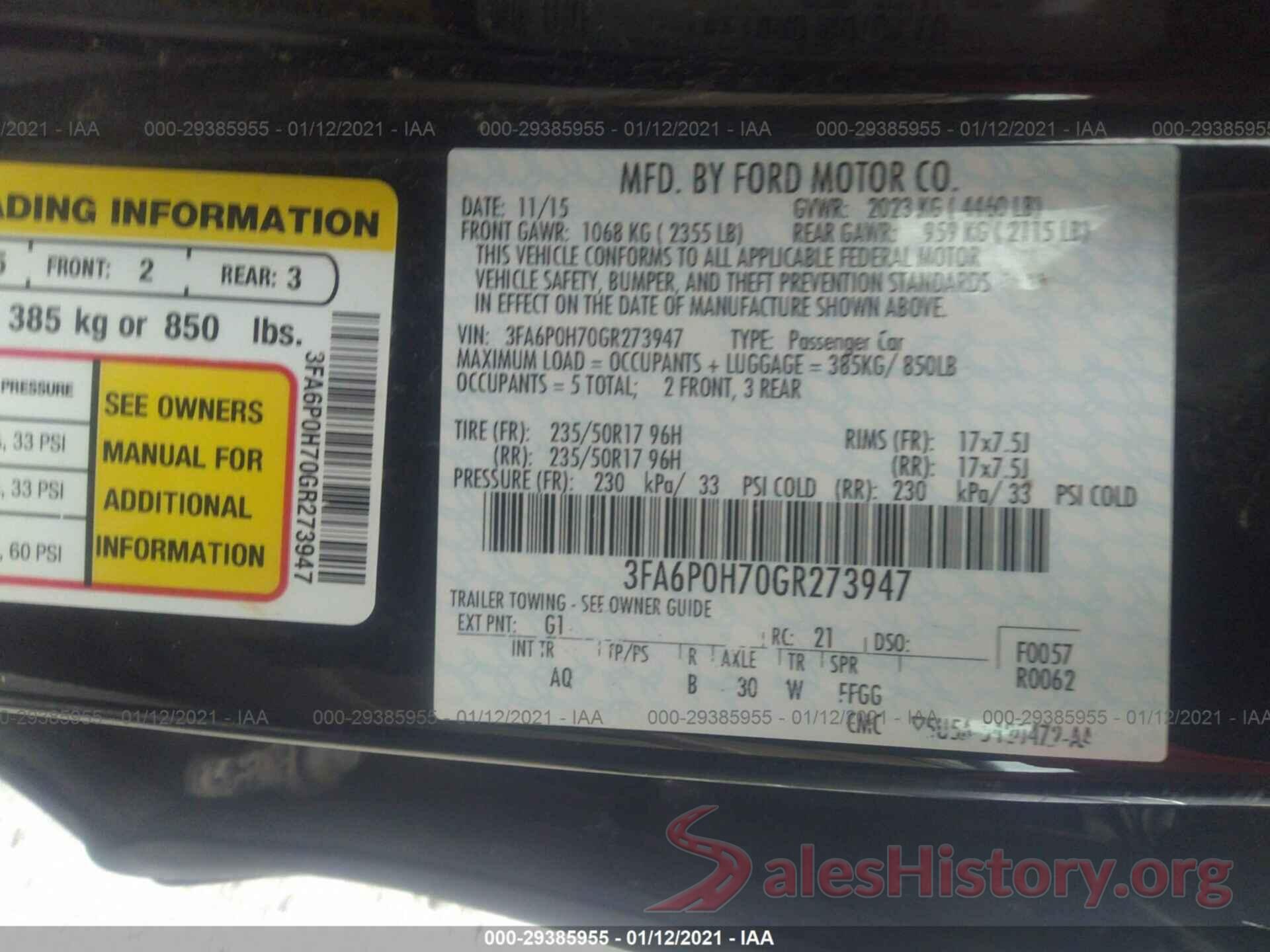 3FA6P0H70GR273947 2016 FORD FUSION